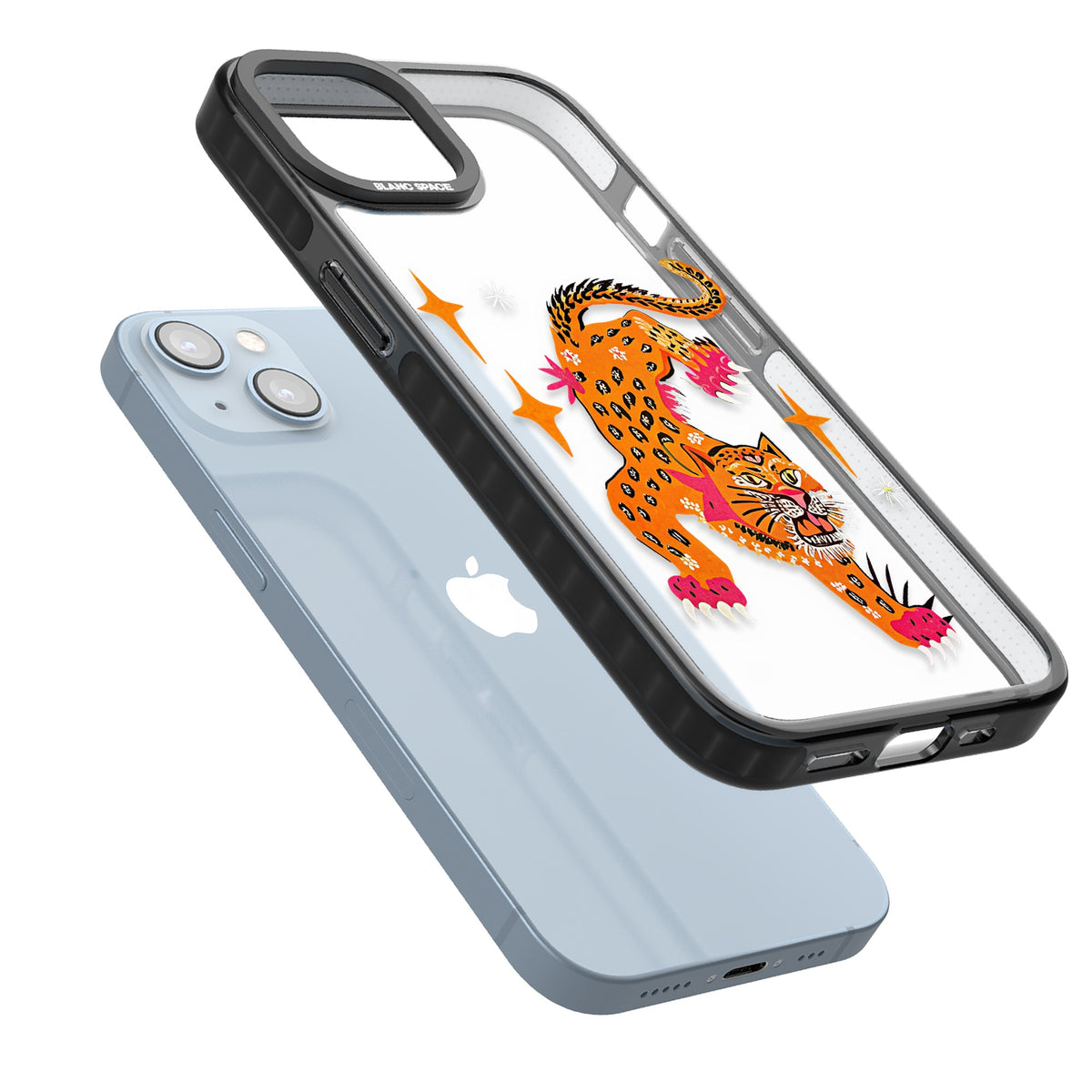 Fierce Jaguar Clear iPhone 12 / 12 Pro / iPhone 13 / iPhone 14 / iPhone 14 Plus / iPhone 15 / iPhone 15 Plus Impact Black Phone Case angled