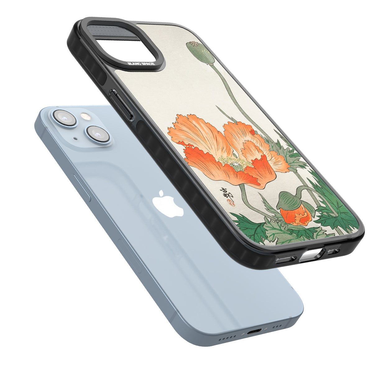 Birds And Plants By Ohara Koson iPhone 12 / 12 Pro / iPhone 13 / iPhone 14 / iPhone 14 Plus / iPhone 15 / iPhone 15 Plus Impact Black Phone Case angled