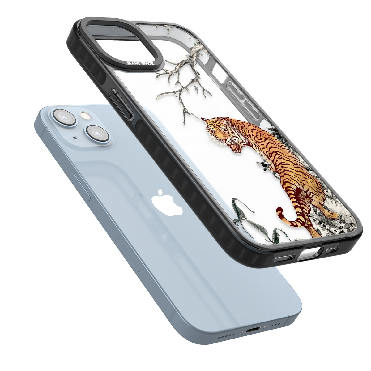 Roaring Tiger iPhone 12 / 12 Pro / iPhone 13 / iPhone 14 / iPhone 14 Plus / iPhone 15 / iPhone 15 Plus Impact Black Phone Case angled