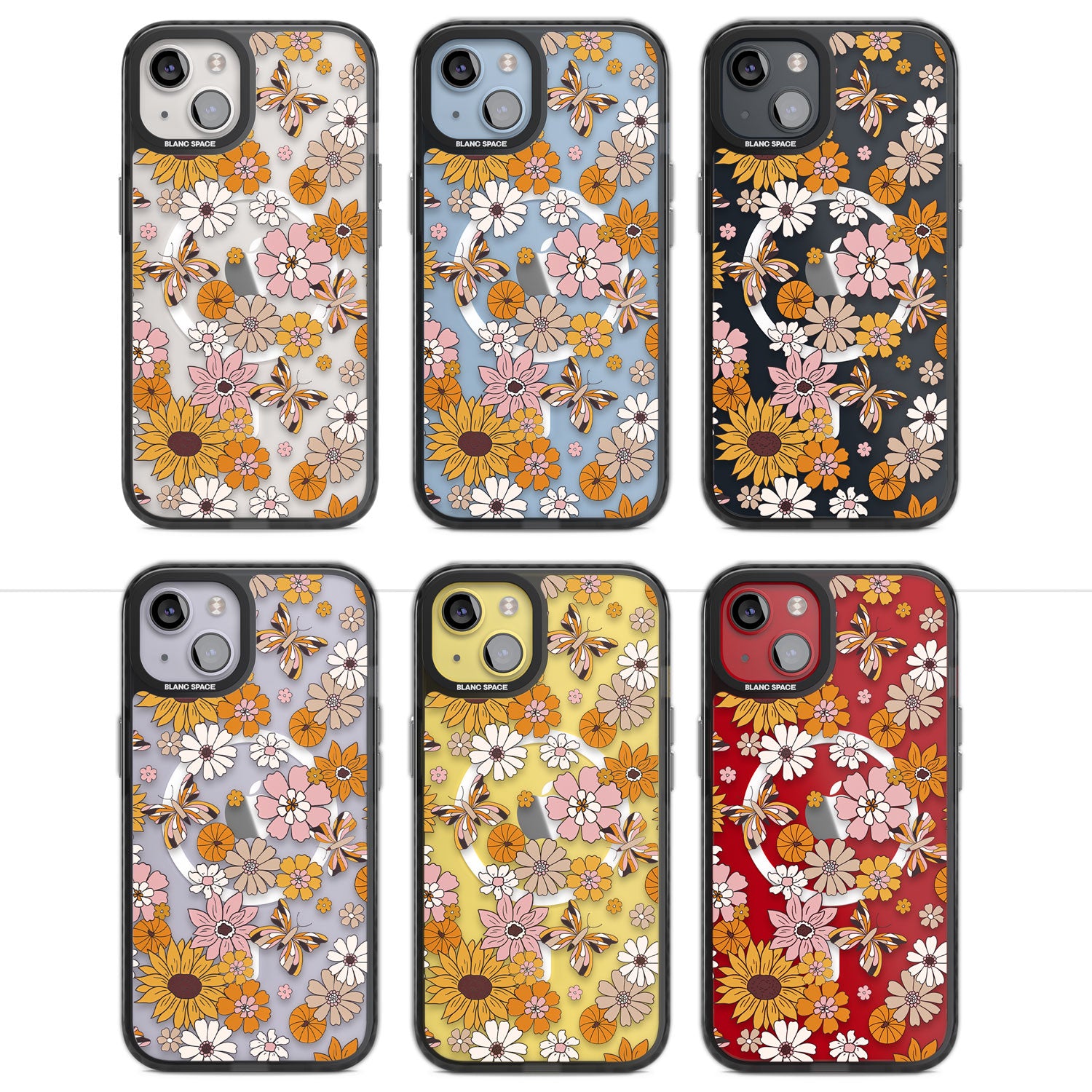 Butterfly & Bloom Autumn Floral Magsafe Black Impact Phone Case for iPhone 13, iPhone 14, iPhone 15