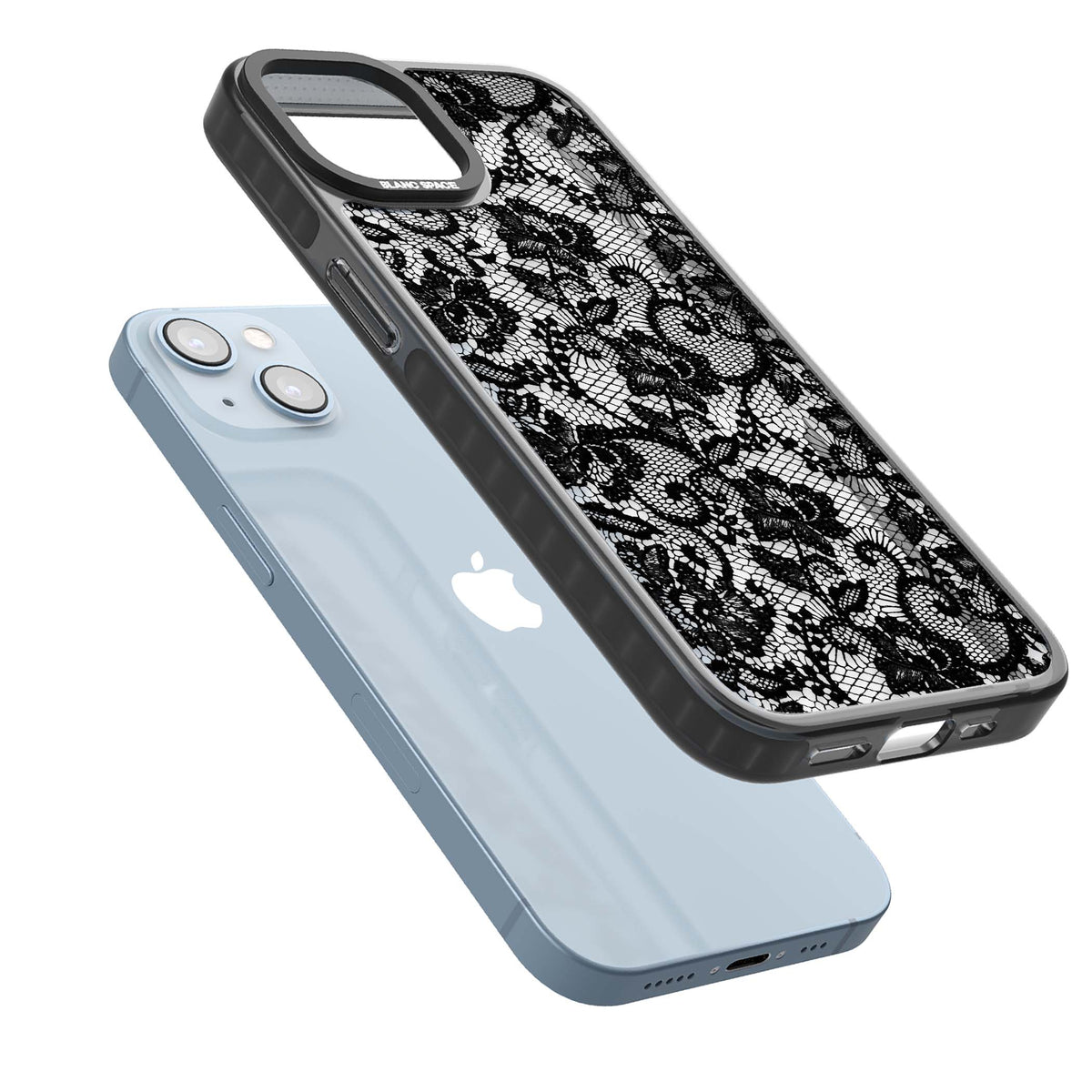Black Lace gothic iPhone case featuring intricate black floral lace pattern with vintage whimsigoth detail | Black Impact Magsafe case for iPhone 13, iPhone 14, iPhone 15