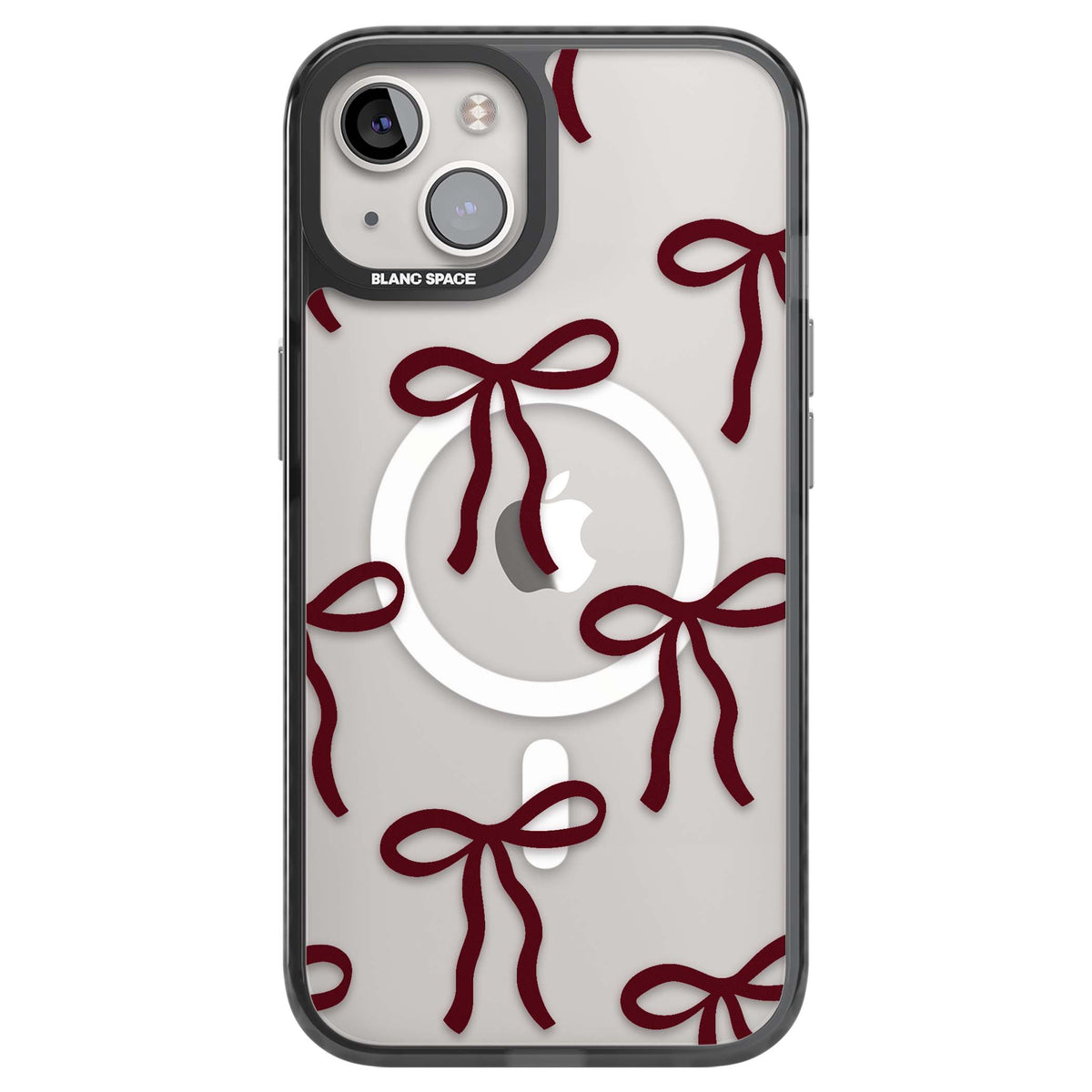 Burgundy Bows coquette iPhone case featuring hand-drawn burgundy red bows on a clear background | Black Impact Magsafe case for iPhone 13, iPhone 14, iPhone 15