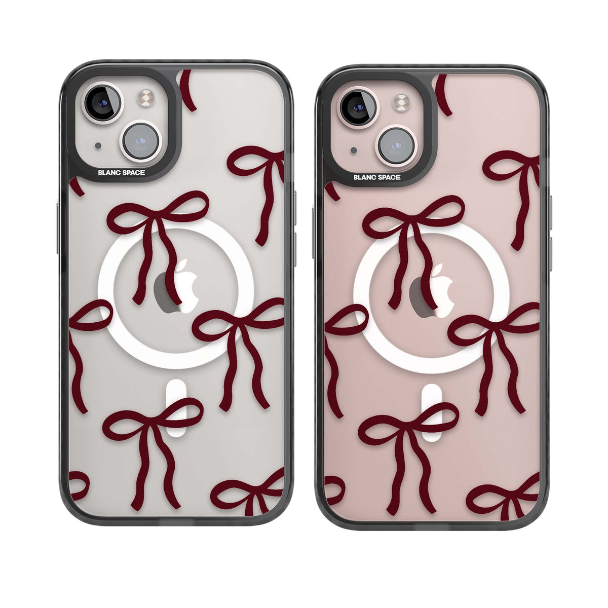Burgundy Bows coquette iPhone case featuring hand-drawn burgundy red bows on a clear background | Black Impact Magsafe case for iPhone 13, iPhone 14, iPhone 15