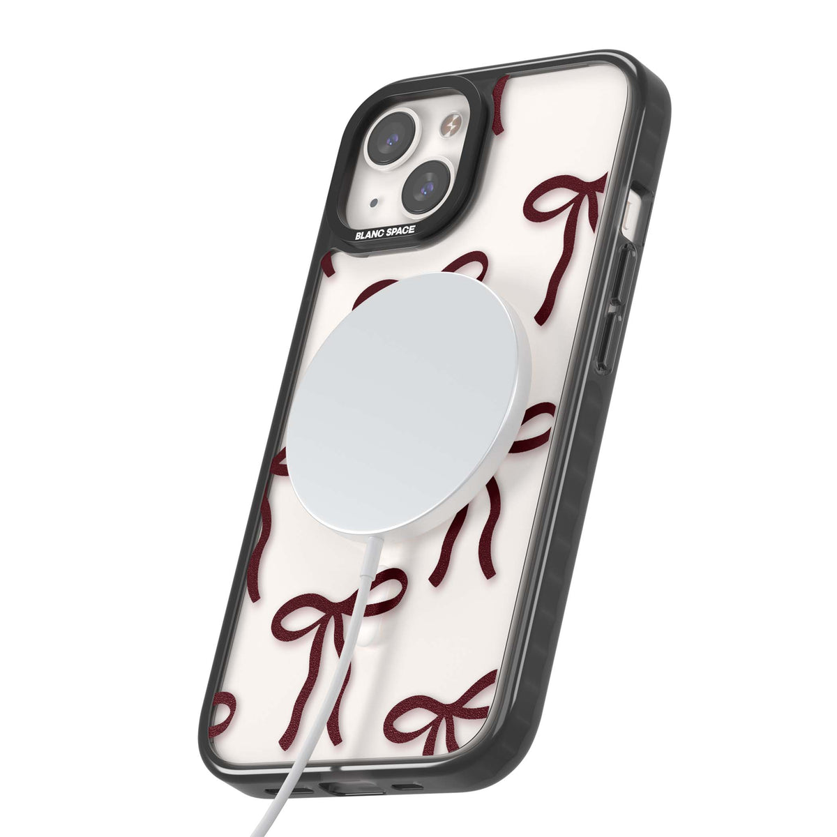 Burgundy Bows coquette iPhone case featuring hand-drawn burgundy red bows on a clear background | Black Impact Magsafe case for iPhone 13, iPhone 14, iPhone 15