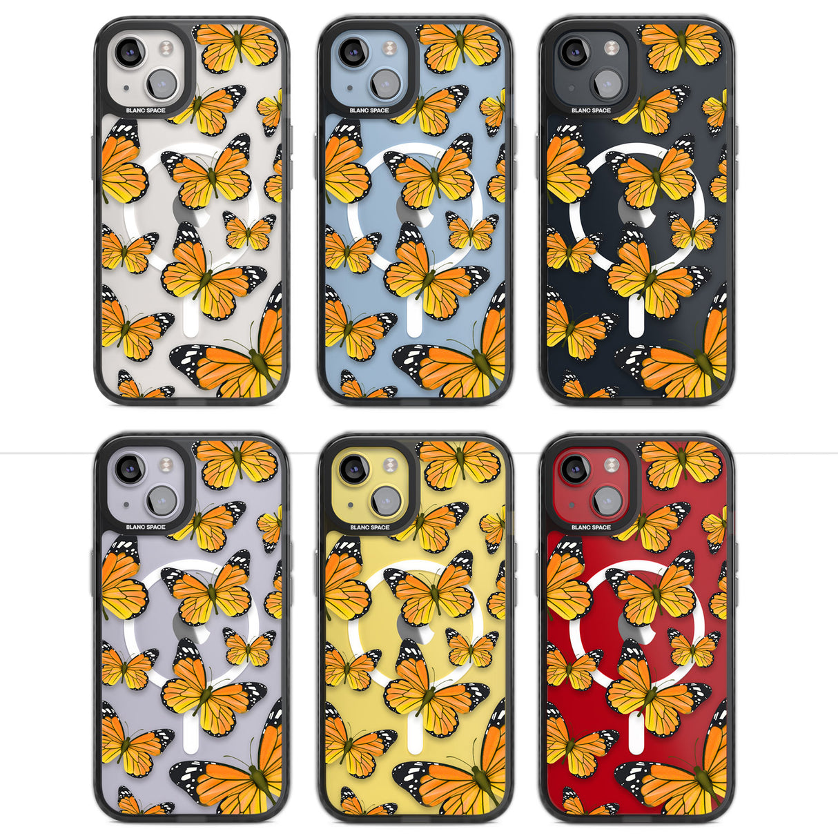 Sun-Yellow Butterflies Magsafe Black Impact Phone Case for iPhone 13, iPhone 14, iPhone 15