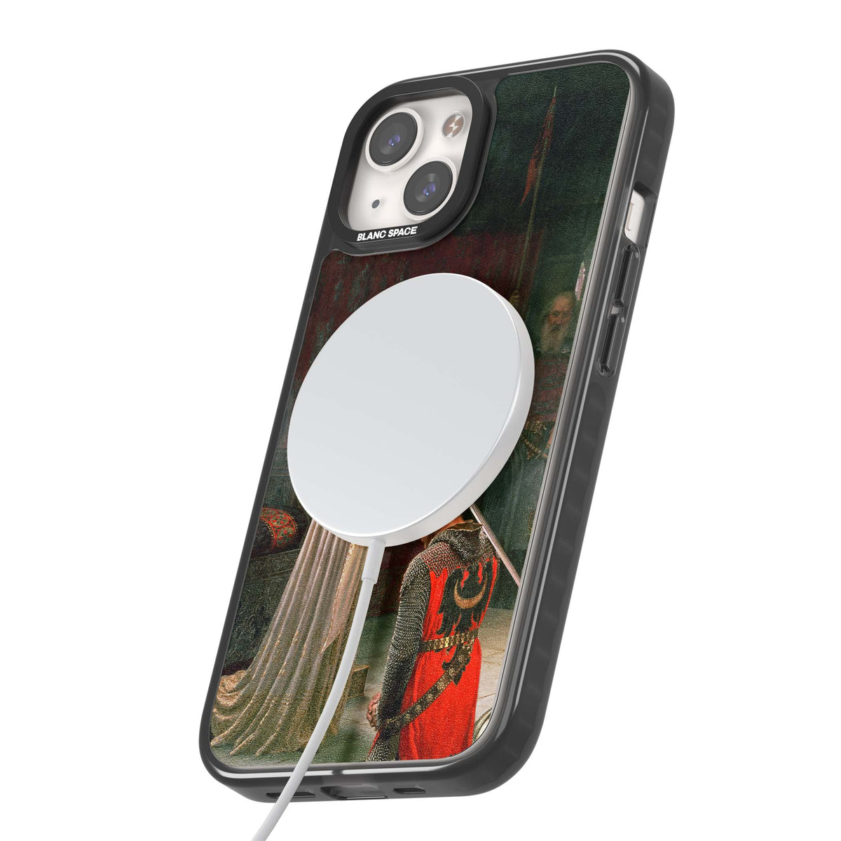 The Accolade renaissance art iPhone case featuring Edmund Blair Leighton's painting of a queen knighting a kneeling knight | Black Impact Magsafe case for iPhone 13, iPhone 14, iPhone 15