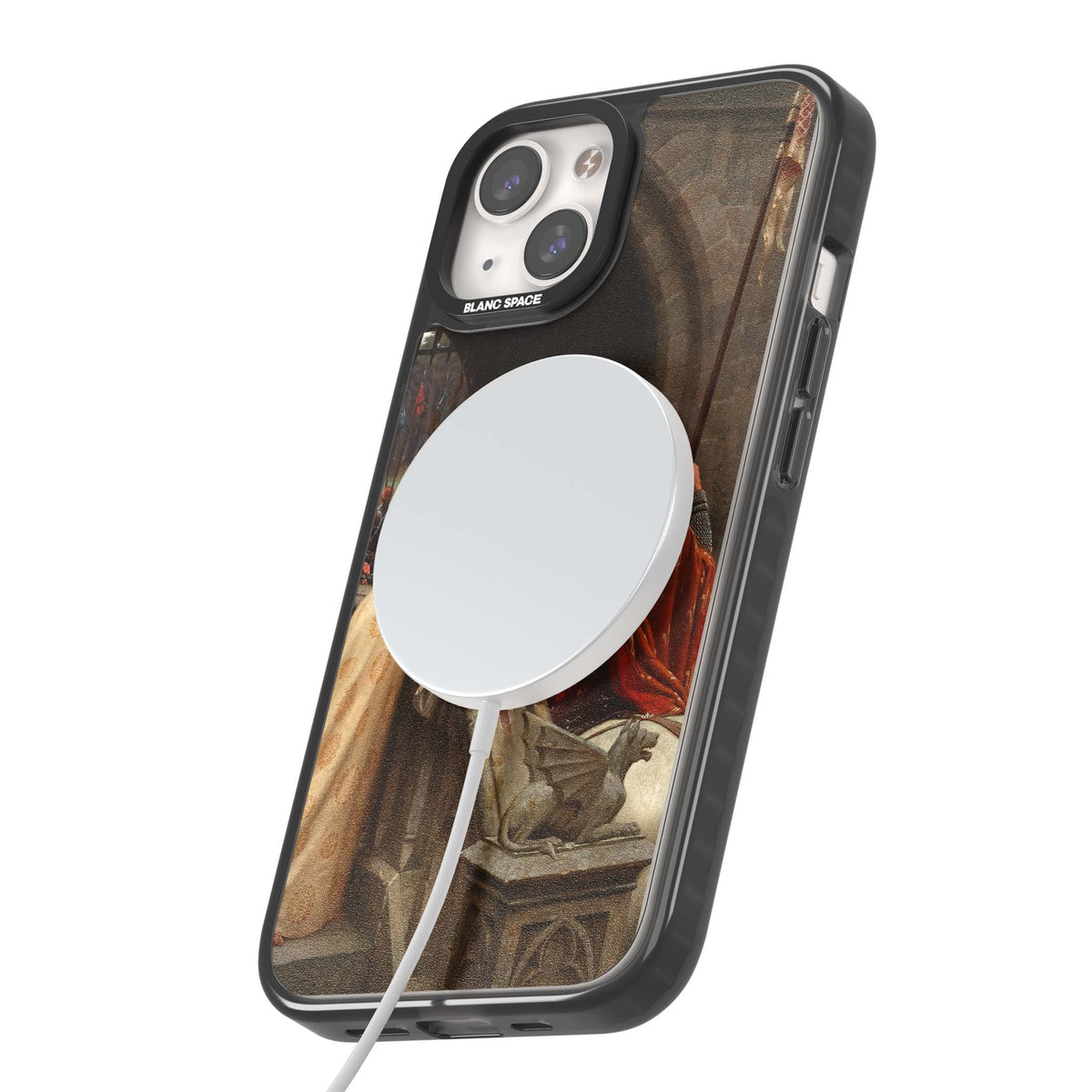 God Speed fine art iPhone case featuring Edmund Blair Leighton's medieval knight and lady beneath a stone archway | Black Impact Magsafe case for iPhone 13, iPhone 14, iPhone 15