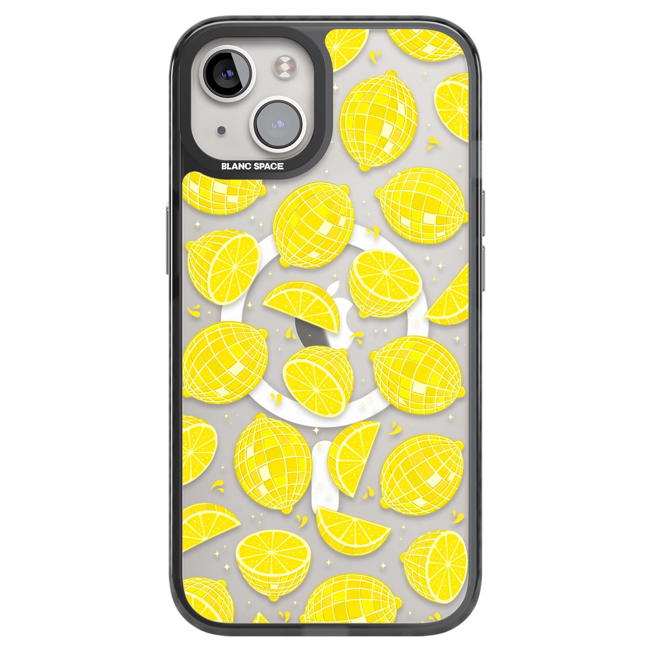Disco Lemons citrus iPhone case featuring mirrorball lemons, sliced fruit and sparkle accents | Black Impact Magsafe case for iPhone 13, iPhone 14, iPhone 15