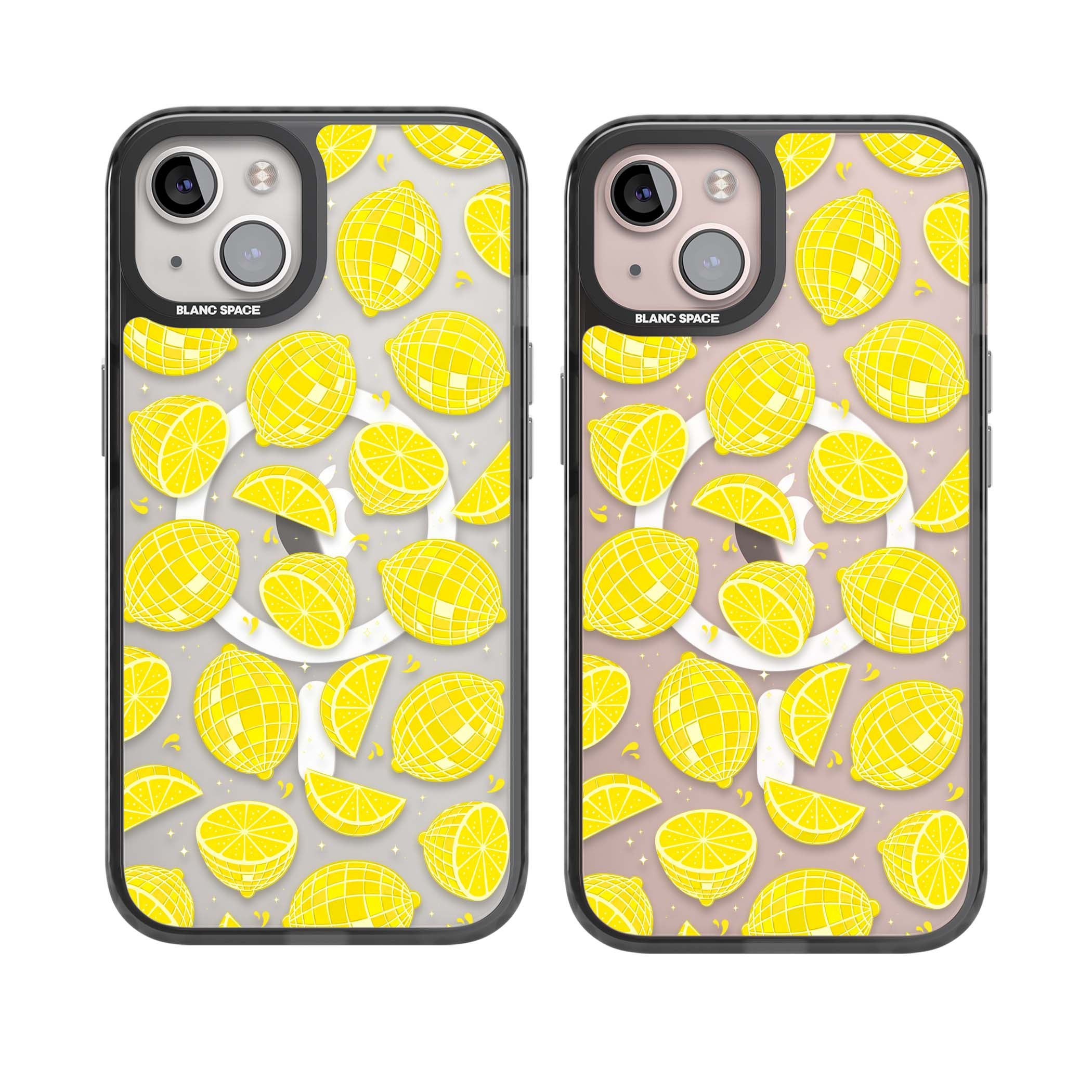 Disco Lemons citrus iPhone case featuring mirrorball lemons, sliced fruit and sparkle accents | Black Impact Magsafe case for iPhone 13, iPhone 14, iPhone 15