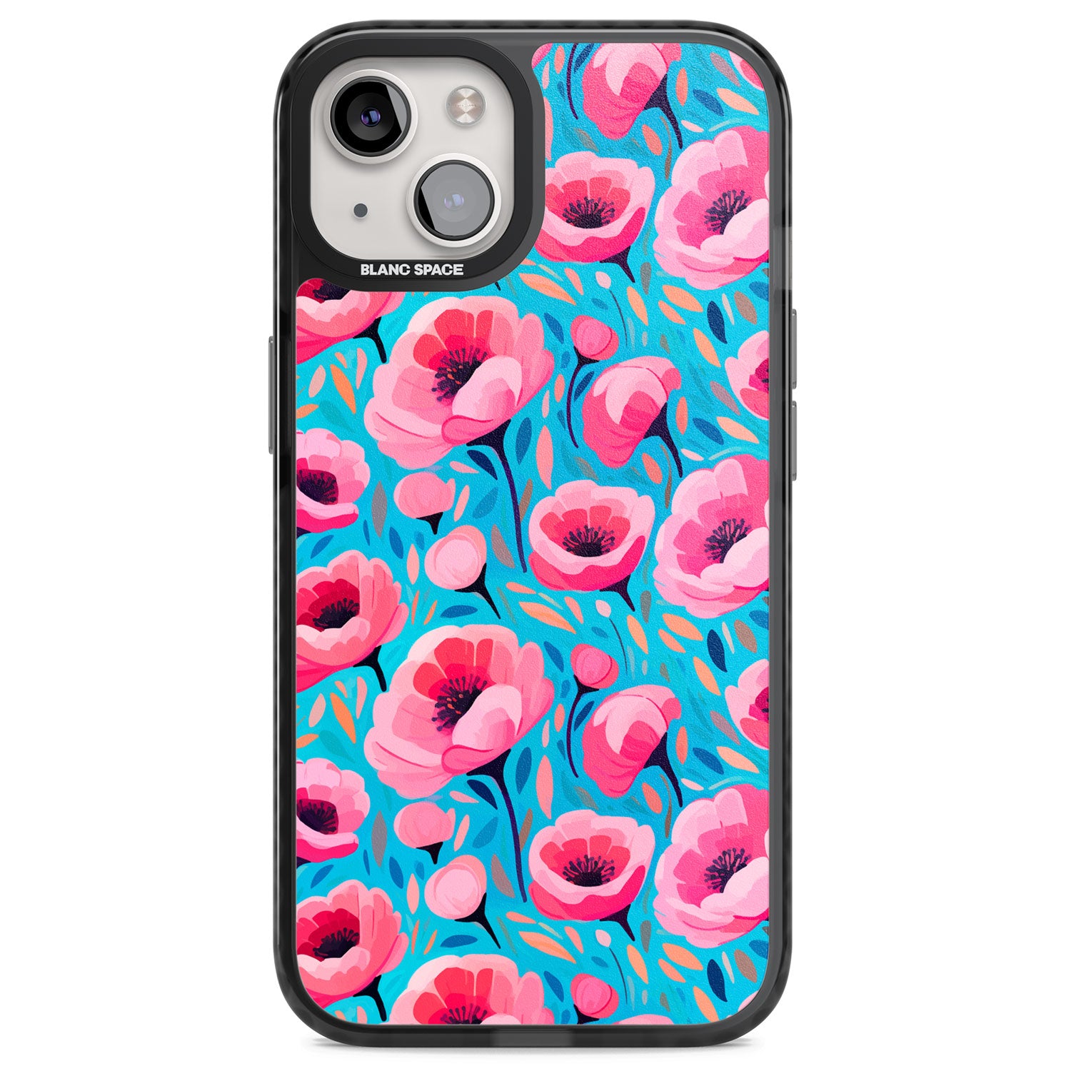 Tropical Pink Poppies Magsafe Black Impact Phone Case for iPhone 13, iPhone 14, iPhone 15
