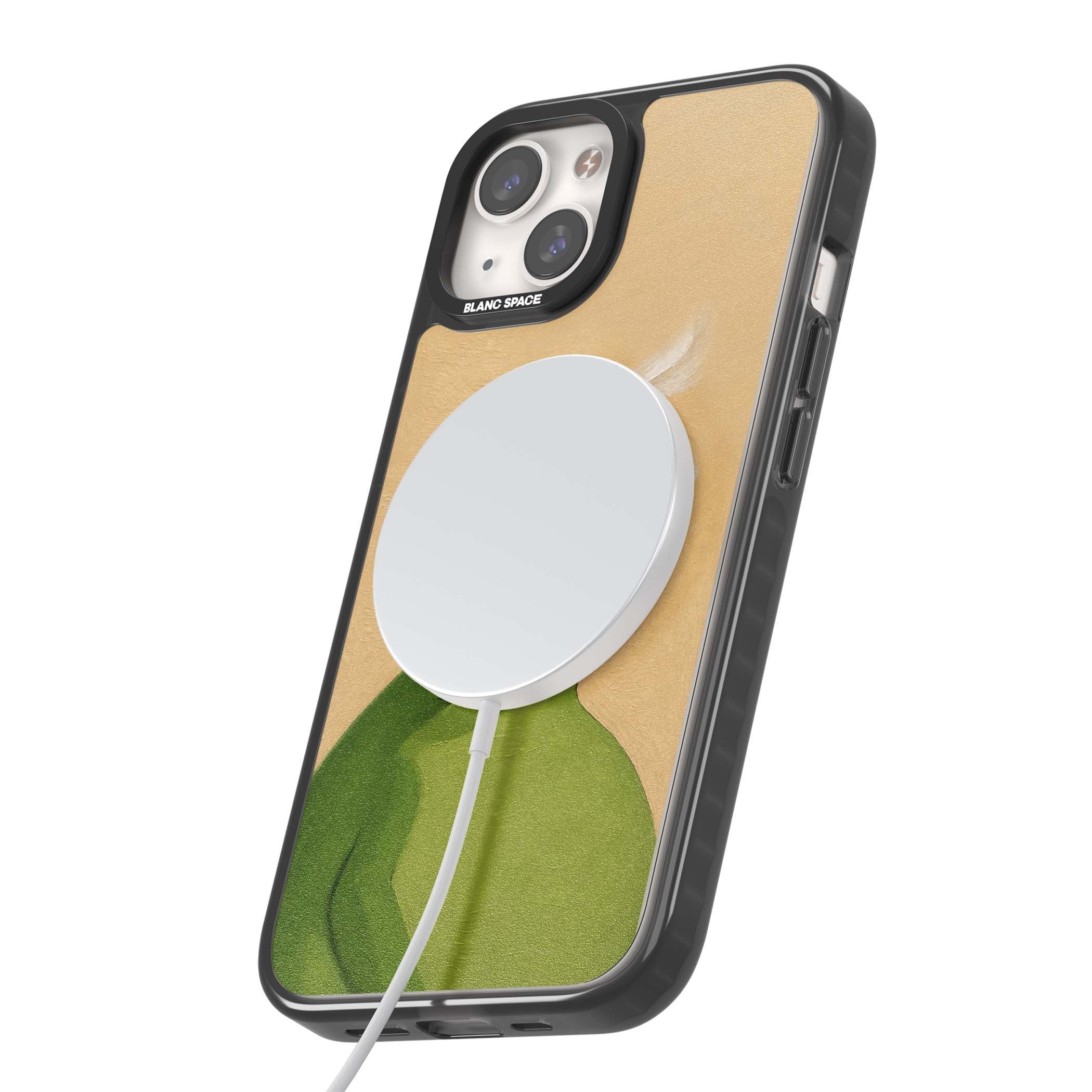 The Smoking Frog cottagecore iPhone case featuring a hand-painted green frog smoking a cigarette on a cream oil painting back | Black Impact Magsafe case for iPhone 13, iPhone 14, iPhone 15