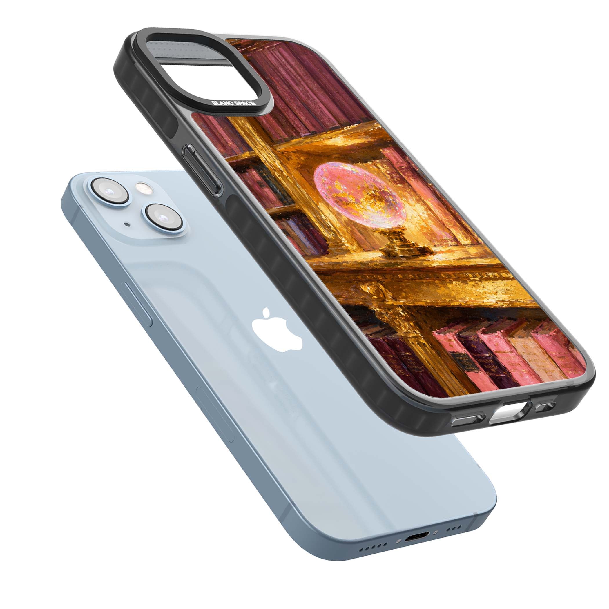 Gilded Library dark academia iPhone case featuring an oil painted crystal ball on a gilded library shelf with vintage | Black Impact Magsafe case for iPhone 13, iPhone 14, iPhone 15