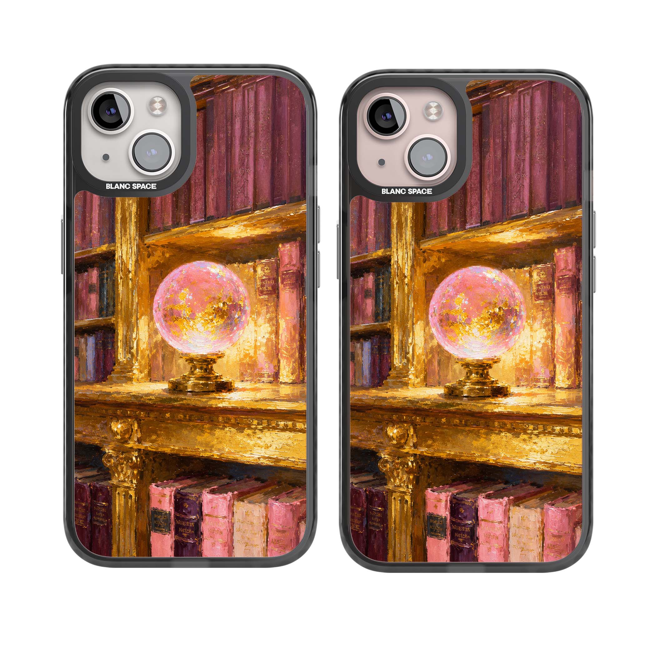 Gilded Library dark academia iPhone case featuring an oil painted crystal ball on a gilded library shelf with vintage | Black Impact Magsafe case for iPhone 13, iPhone 14, iPhone 15