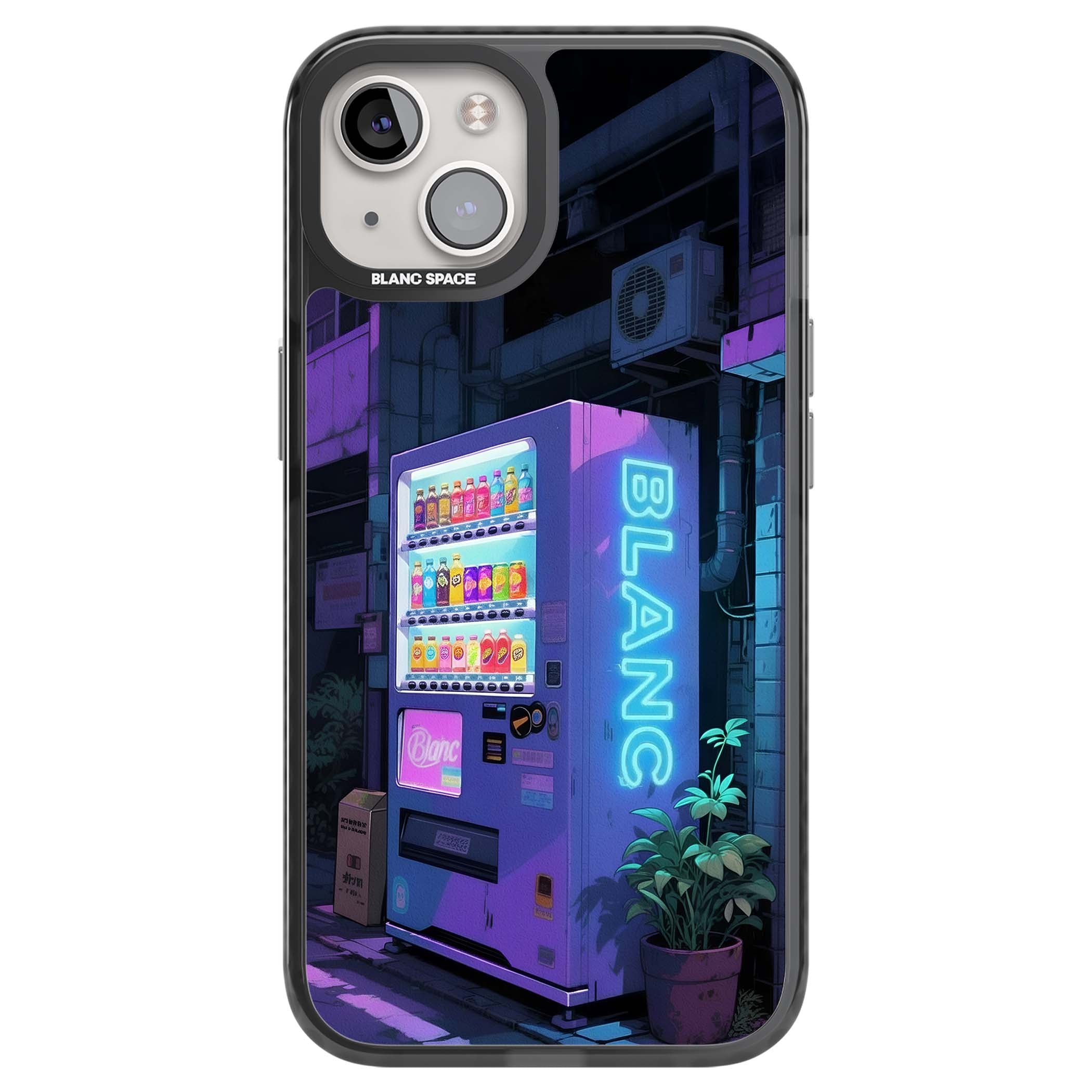 Shibuya Glow Japanese iPhone case featuring a glowing Tokyo vending machine, neon signage, and moody purple alleyway | Black Impact Magsafe case for iPhone 13, iPhone 14, iPhone 15