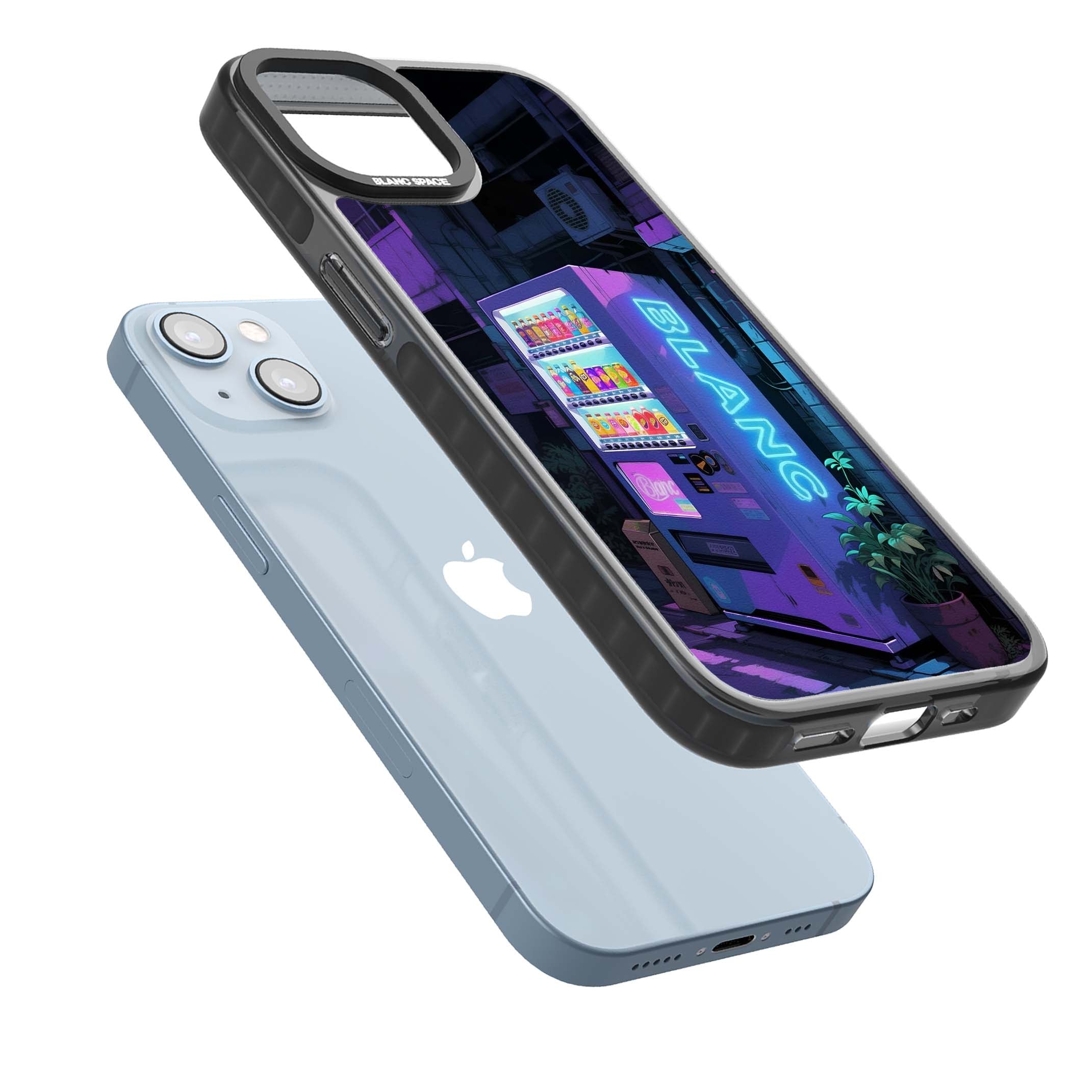 Shibuya Glow Japanese iPhone case featuring a glowing Tokyo vending machine, neon signage, and moody purple alleyway | Black Impact Magsafe case for iPhone 13, iPhone 14, iPhone 15