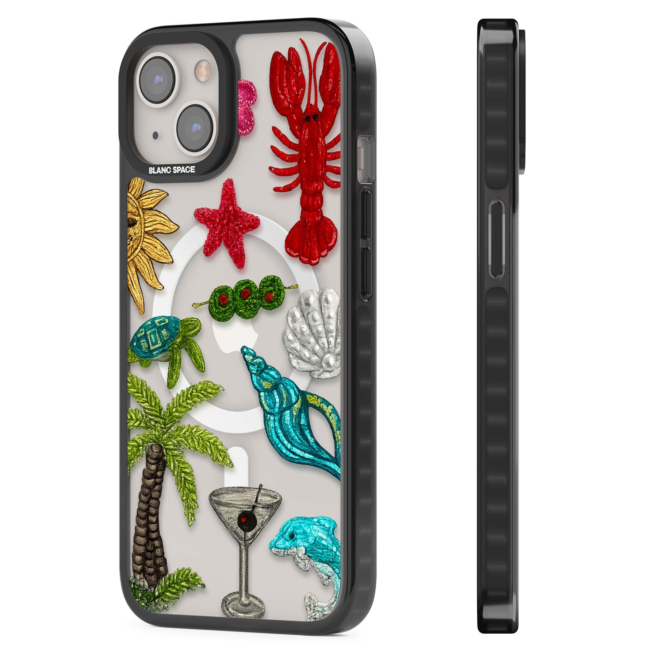 Painted Coastal Pattern coastal iPhone case | Black Impact Magsafe case for iPhone 13, iPhone 14, iPhone 15
