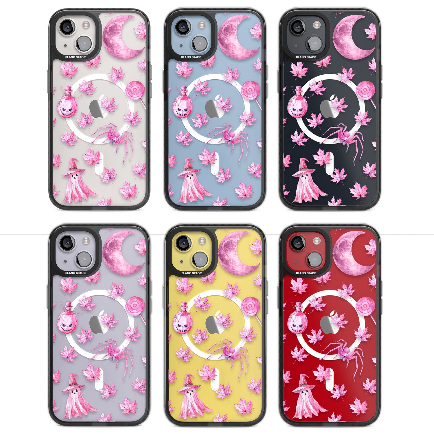 Pink Moon & Maple Magsafe Black Impact Phone Case for iPhone 13, iPhone 14, iPhone 15
