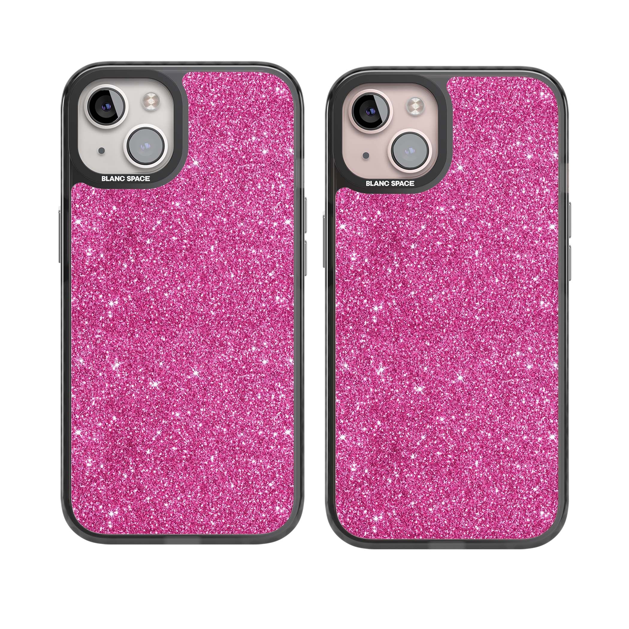 Pink Glitter Y2K iPhone case featuring hot pink glitter wallpaper with sparkle shimmer effect | Black Impact Magsafe case for iPhone 13, iPhone 14, iPhone 15