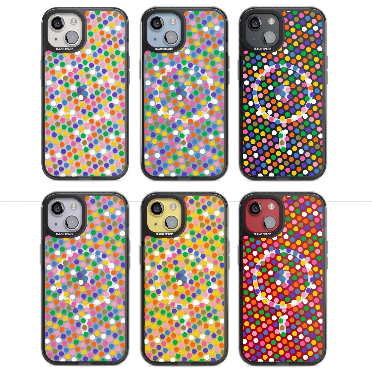 Multicolour Polka-dot Fiesta Magsafe Black Impact Phone Case for iPhone 13, iPhone 14, iPhone 15