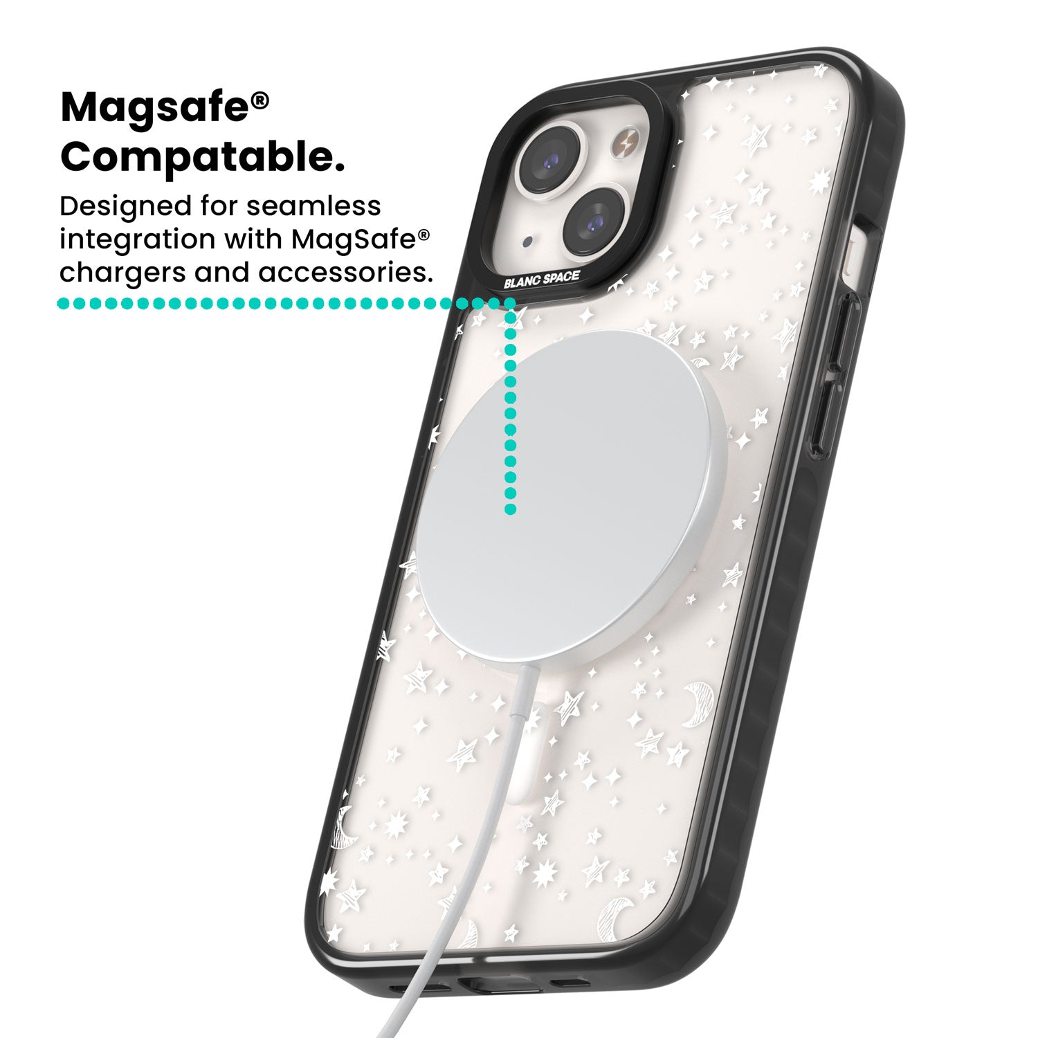 White Cosmic Galaxy Pattern Magsafe Black Impact Phone Case for iPhone 13, iPhone 14, iPhone 15