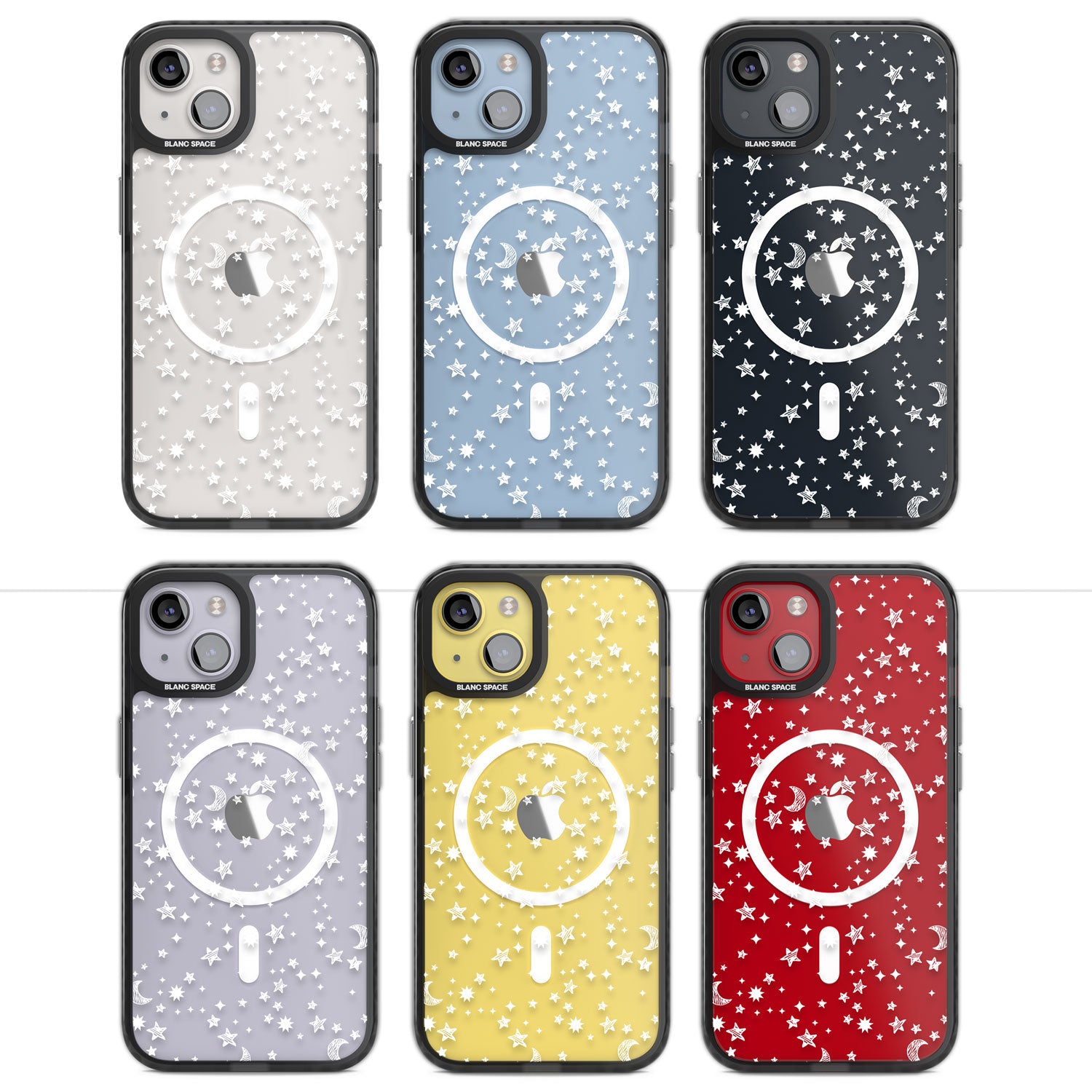 White Cosmic Galaxy Pattern Magsafe Black Impact Phone Case for iPhone 13, iPhone 14, iPhone 15
