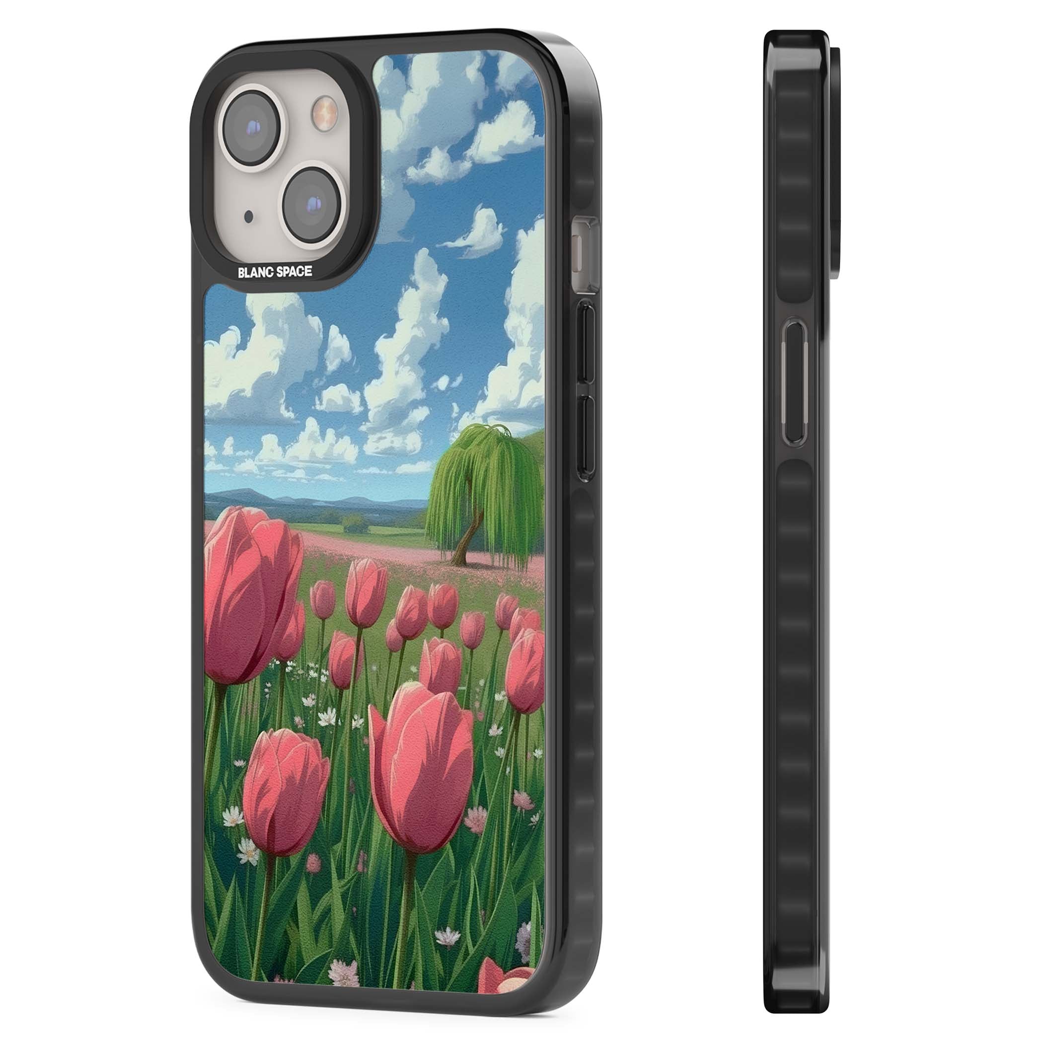 Willow By The Pink Tulips floral iPhone case | Black Impact Magsafe case for iPhone 13, iPhone 14, iPhone 15