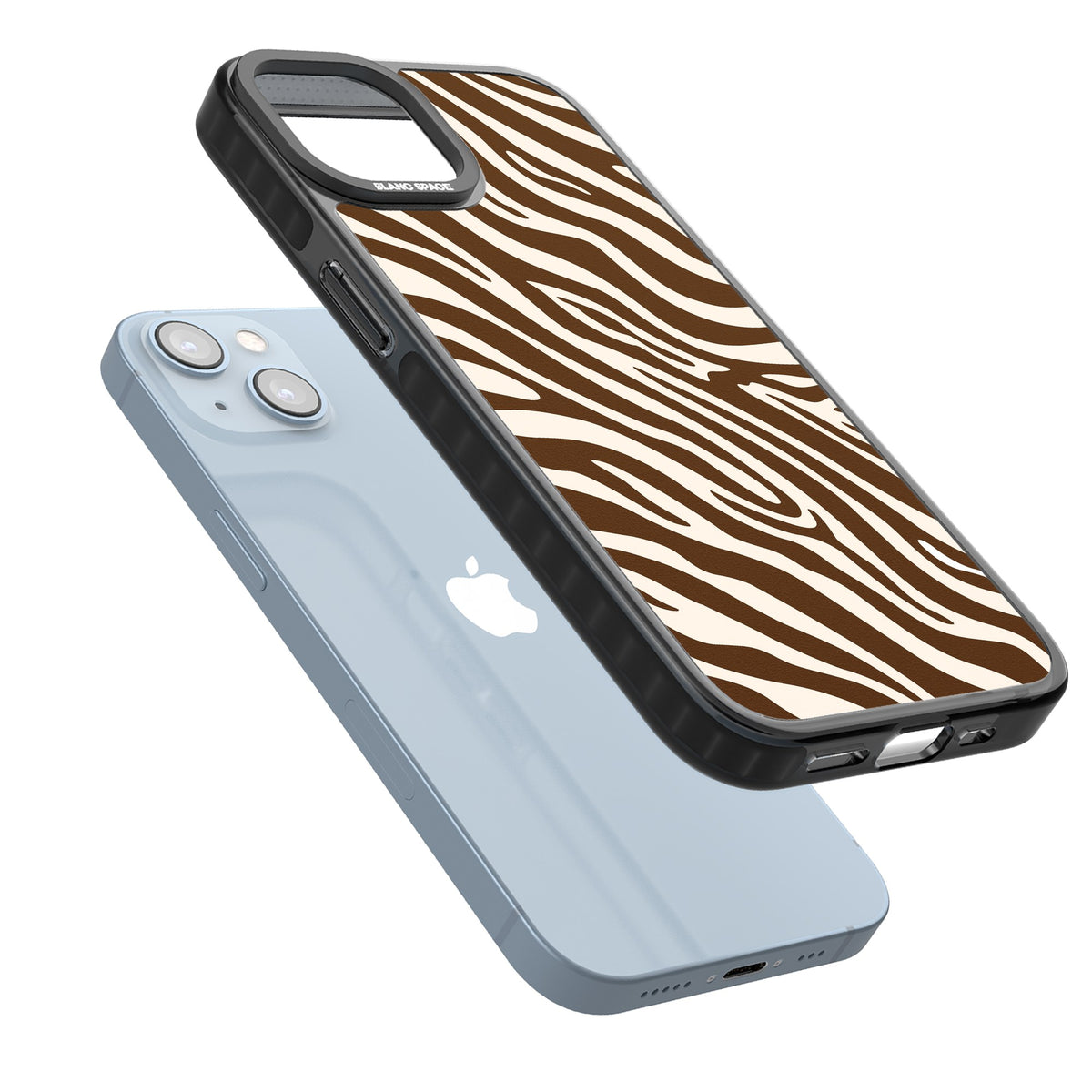 Mocha Zebra iPhone 12 / 12 Pro / iPhone 13 / iPhone 14 / iPhone 14 Plus / iPhone 15 / iPhone 15 Plus Impact Black Phone Case angled