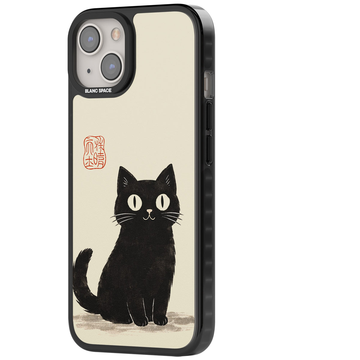 Black Ink Brushstroke Cat iPhone 12 / 12 Pro / iPhone 13 / iPhone 14 / iPhone 14 Plus / iPhone 15 / iPhone 15 Plus Impact Black Phone Case side