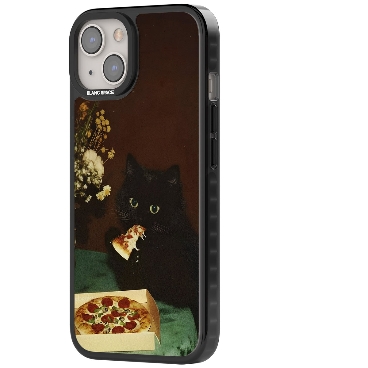 Late Night Snack Cat iPhone 12 / 12 Pro / iPhone 13 / iPhone 14 / iPhone 14 Plus / iPhone 15 / iPhone 15 Plus Impact Black Phone Case side