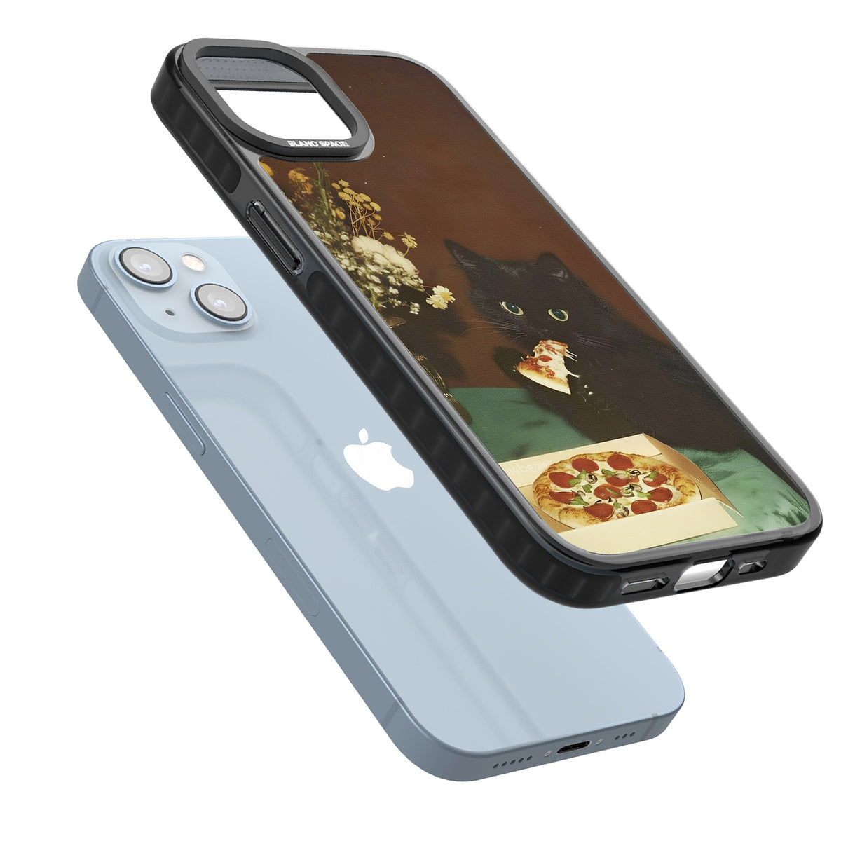 Late Night Snack Cat iPhone 12 / 12 Pro / iPhone 13 / iPhone 14 / iPhone 14 Plus / iPhone 15 / iPhone 15 Plus Impact Black Phone Case angled