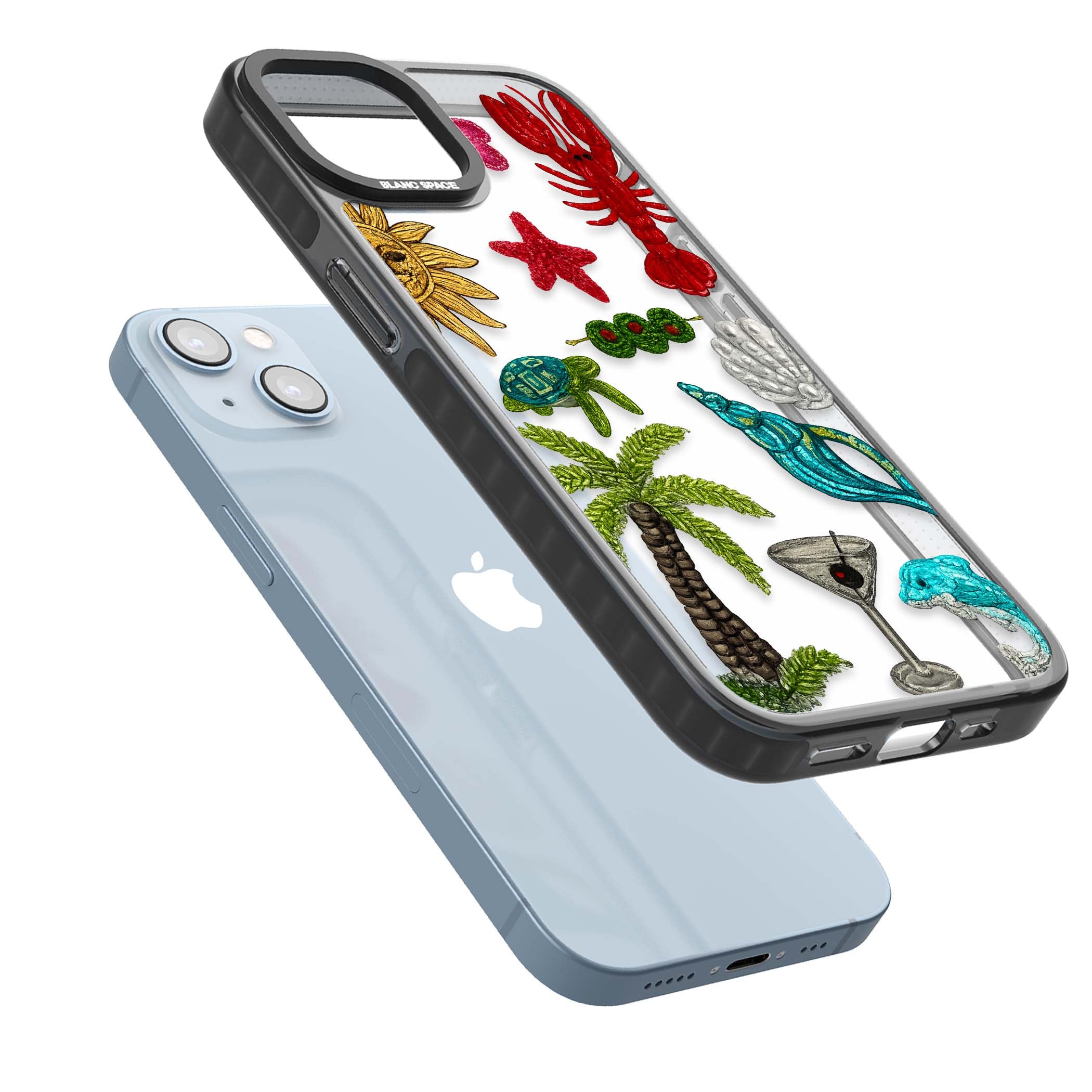 Painted Coastal Pattern coastal iPhone case | Black Impact case for iPhone 13, iPhone 14, iPhone 15