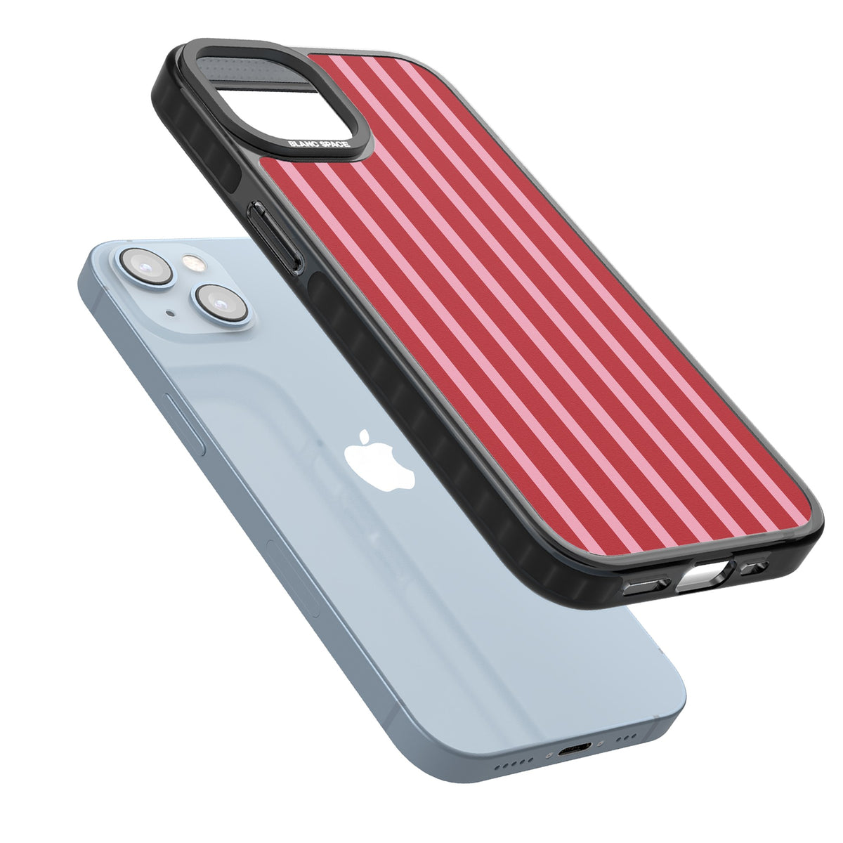 Raspberry Stripe iPhone 12 / 12 Pro / iPhone 13 / iPhone 14 / iPhone 14 Plus / iPhone 15 / iPhone 15 Plus Impact Black Phone Case angled