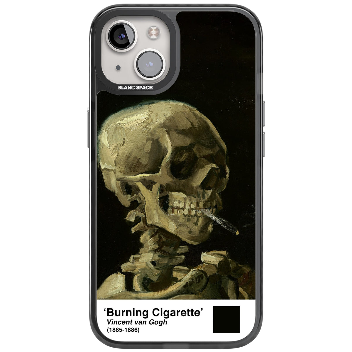 Skull Of A Skeleton With Burning Cigarette iPhone 12 / 12 Pro / iPhone 13 / iPhone 14 / iPhone 14 Plus / iPhone 15 / iPhone 15 Plus Impact Black Phone Case front