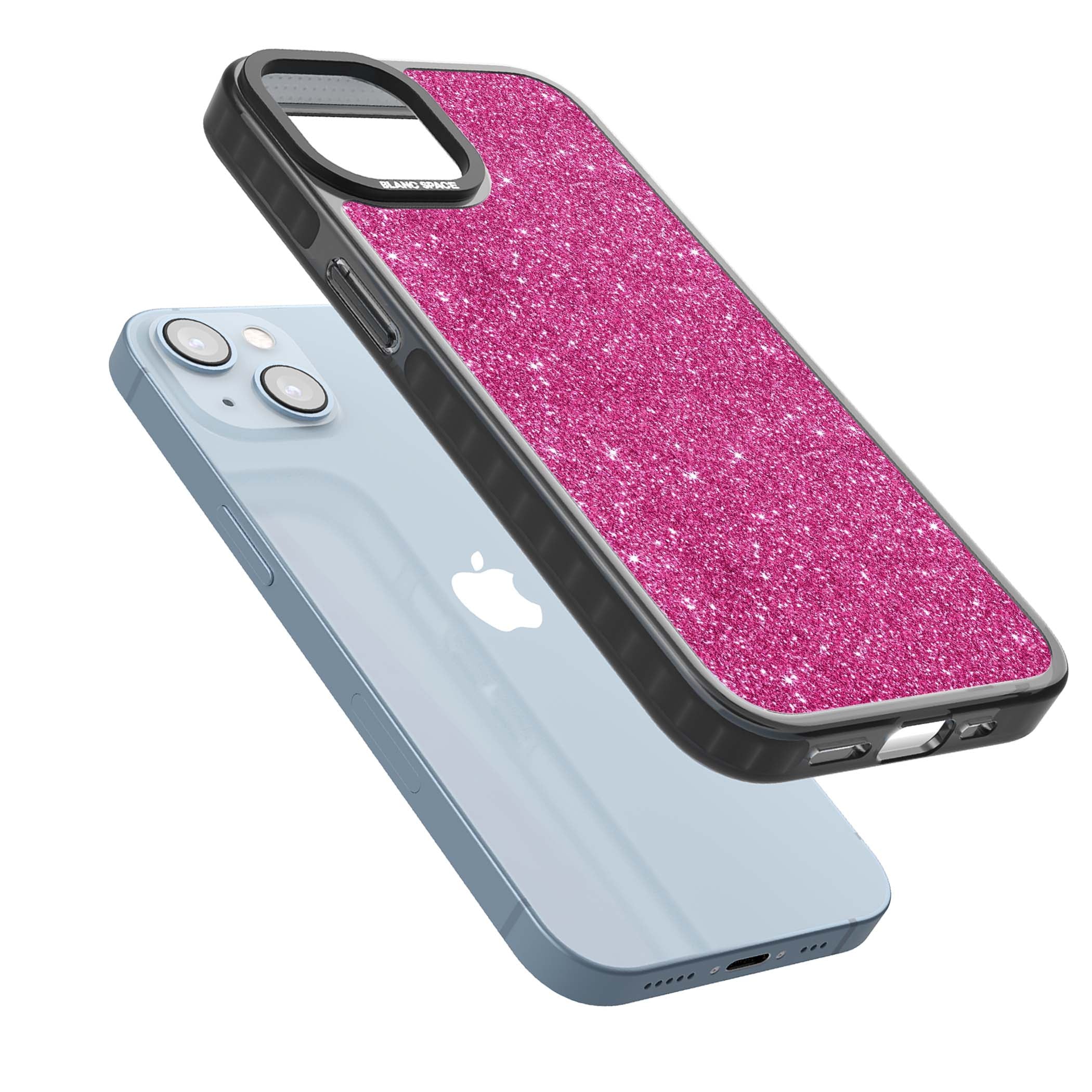 Pink Glitter Y2K iPhone case featuring hot pink glitter wallpaper with sparkle shimmer effect | Black Impact case for iPhone 13, iPhone 14, iPhone 15
