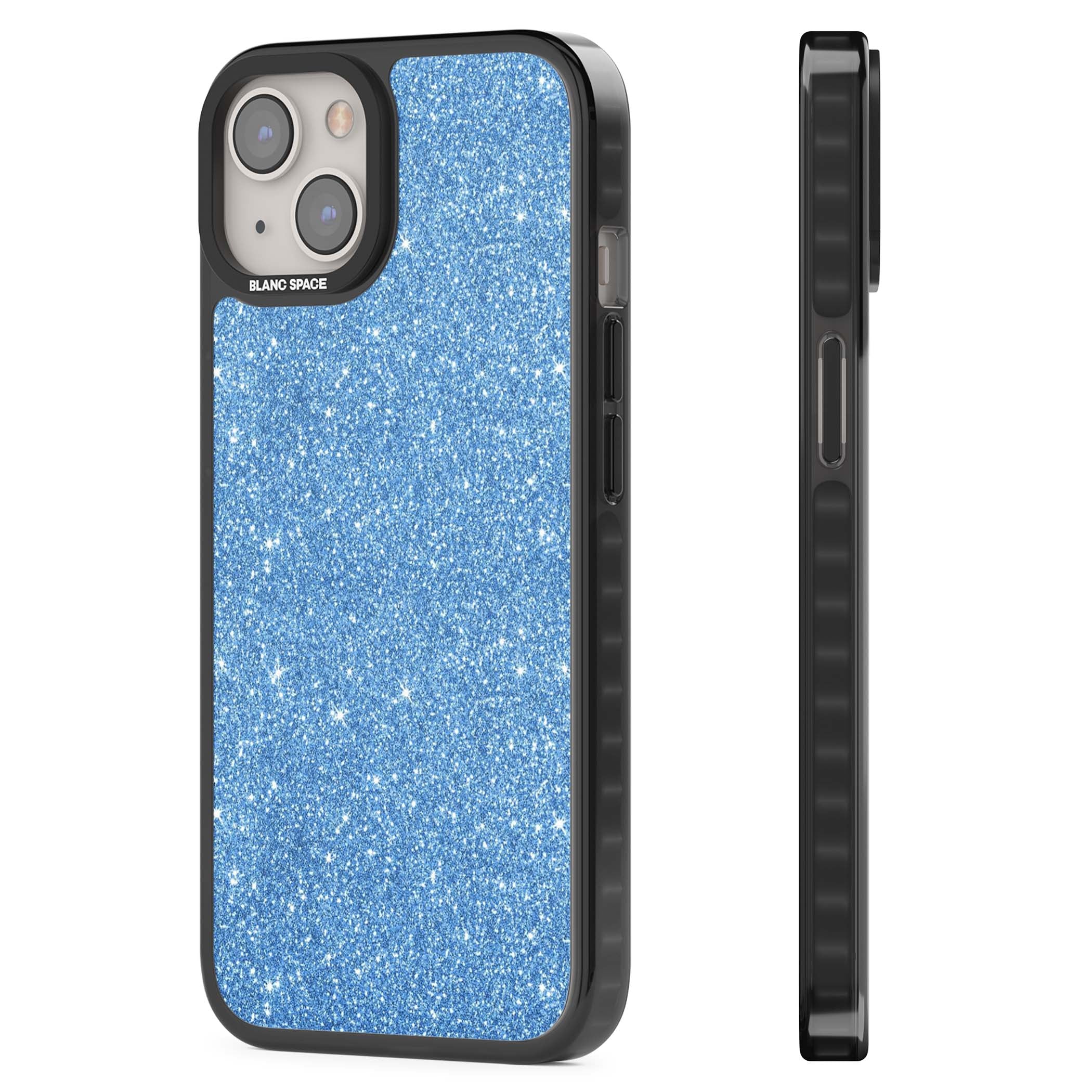 Blue Glitter blue glitter iPhone case featuring dense sparkling cerulean glitter with a glamorous shimmering finish | Black Impact case for iPhone 13, iPhone 14, iPhone 15