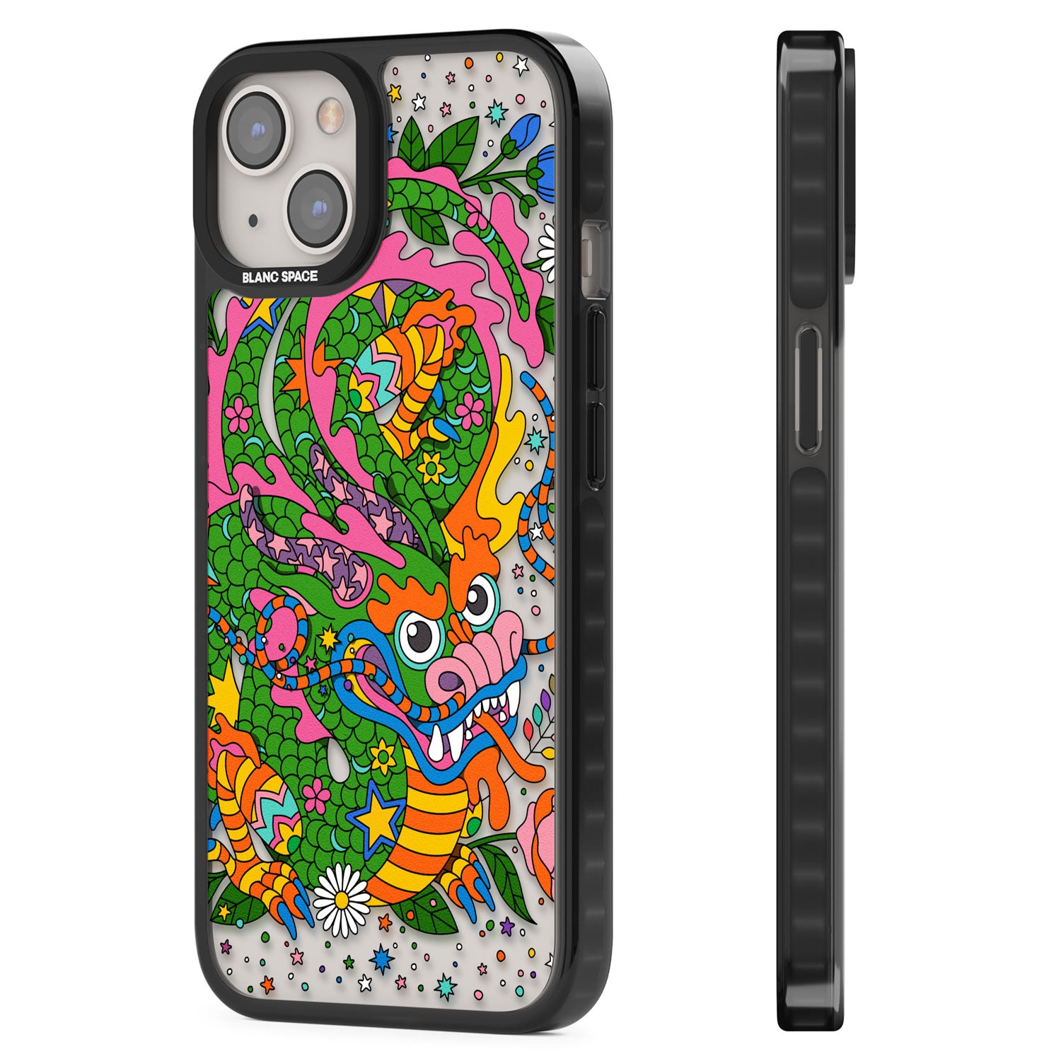 Psychedelic Jungle Dragon Black Impact Phone Case for iPhone 13, iPhone 14, iPhone 15