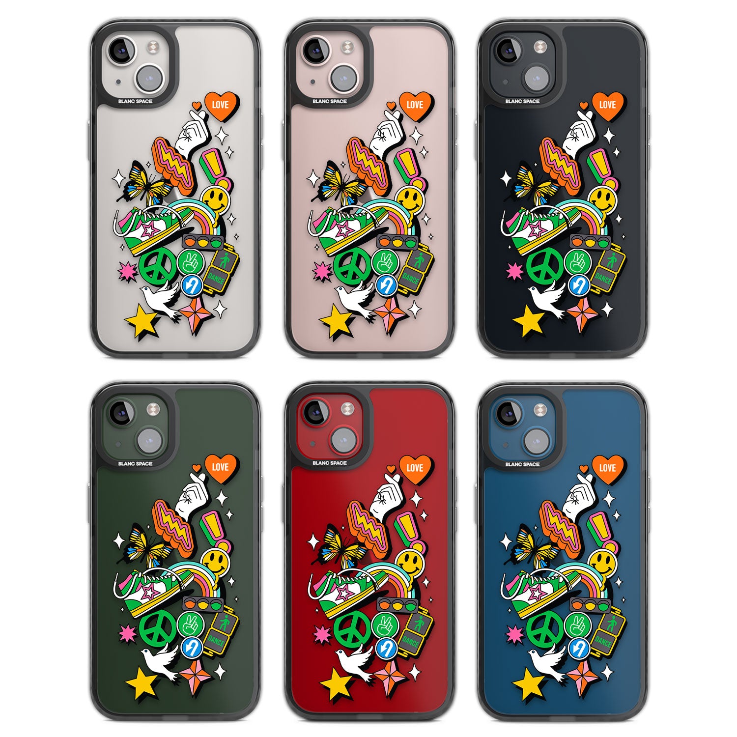 Nostalgic Sticker Collage Black Impact Phone Case for iPhone 13, iPhone 14, iPhone 15