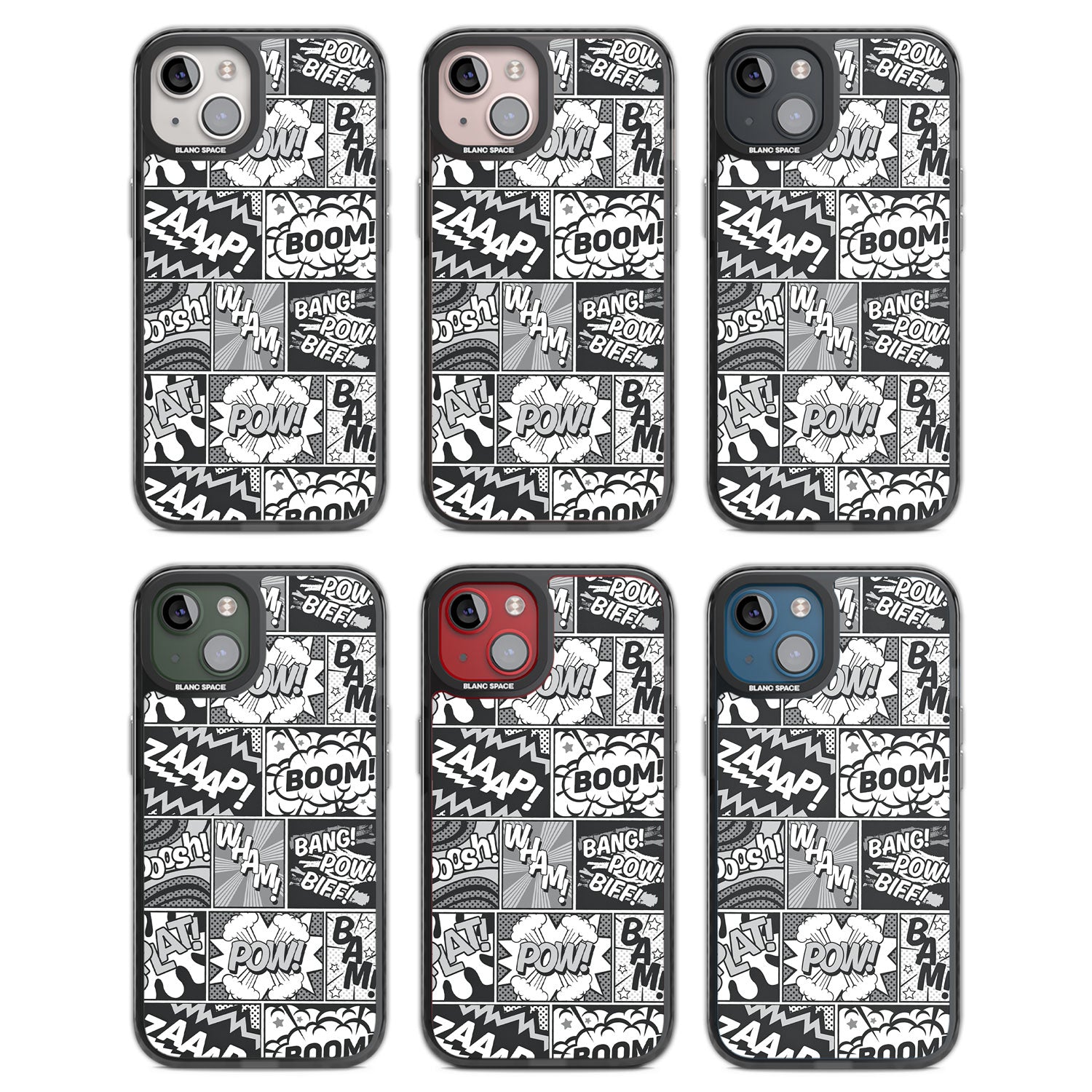 Onomatopoeia (Black & White) Black Impact Phone Case for iPhone 13, iPhone 14, iPhone 15