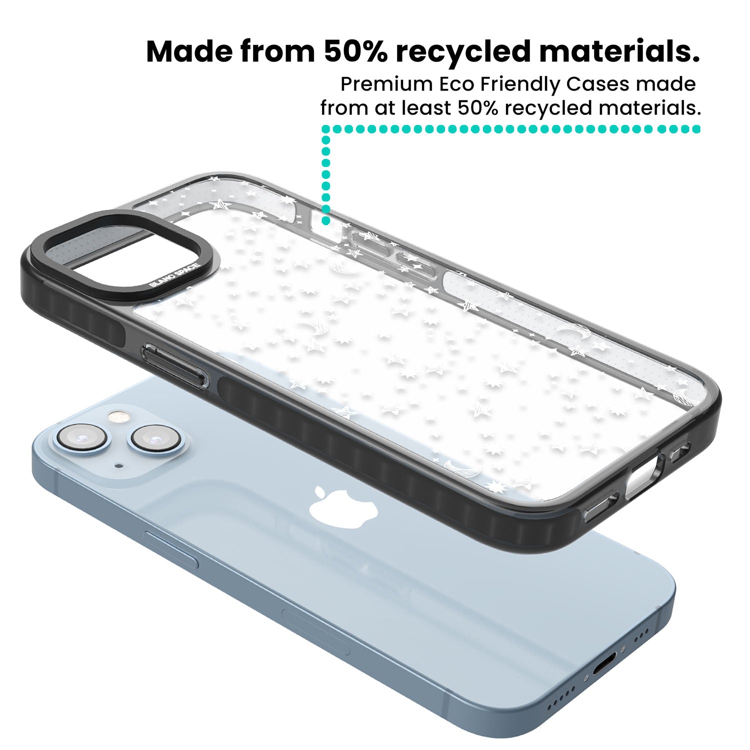 White Cosmic Galaxy Pattern Black Impact Phone Case for iPhone 13, iPhone 14, iPhone 15