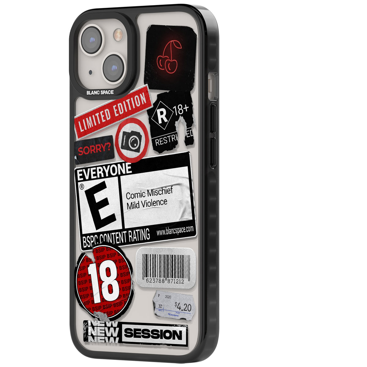 Parental Advisory iPhone 12 / 12 Pro / iPhone 13 / iPhone 14 / iPhone 14 Plus / iPhone 15 / iPhone 15 Plus Impact Black Phone Case side