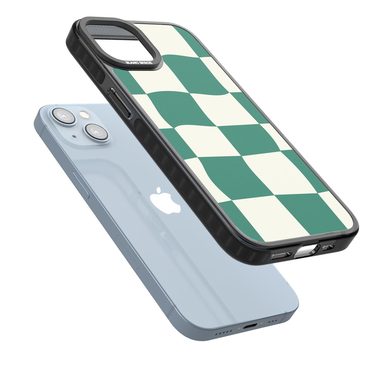 Matcha Wavy Check iPhone 12 / 12 Pro / iPhone 13 / iPhone 14 / iPhone 14 Plus / iPhone 15 / iPhone 15 Plus Impact Black Phone Case angled