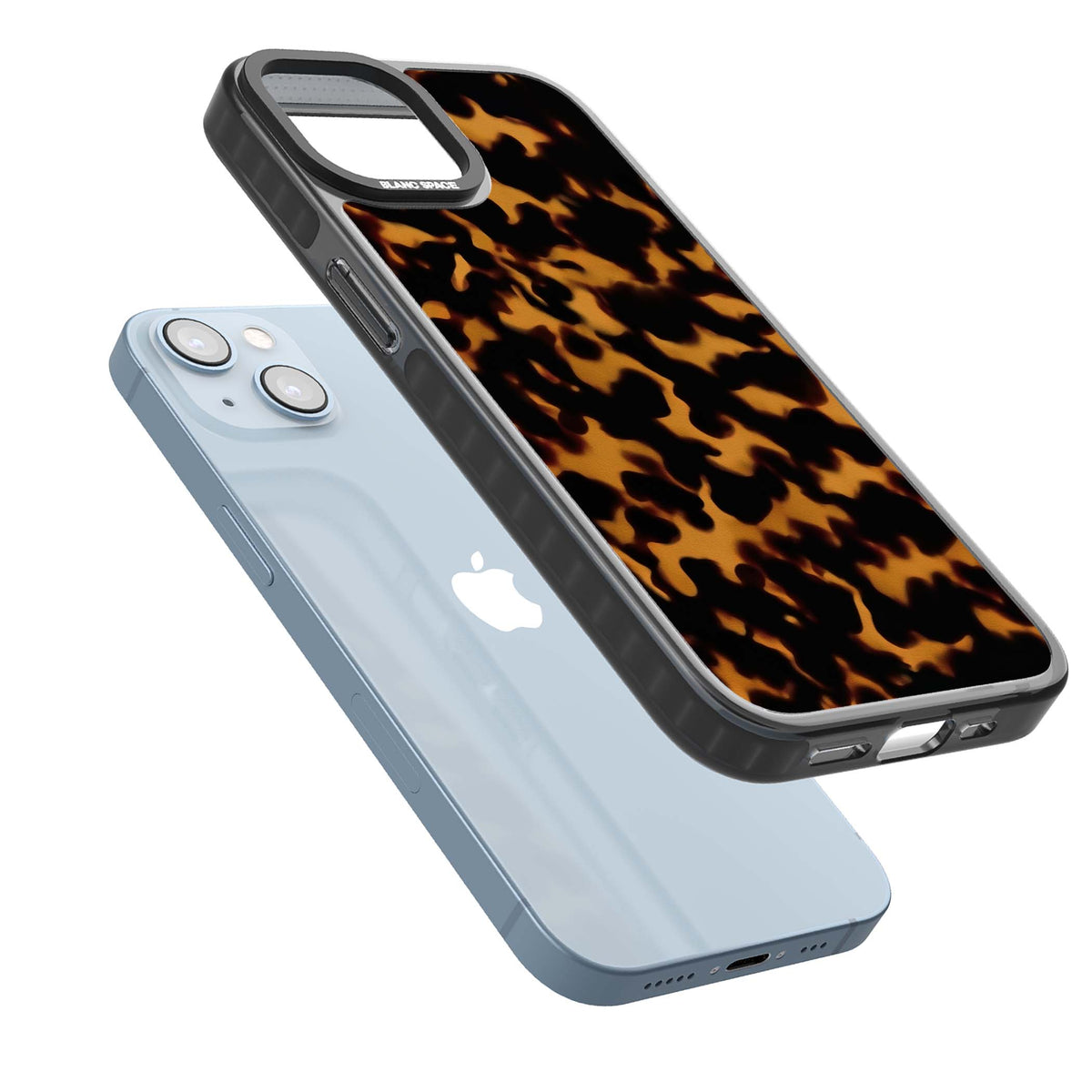 Amber Tortoise tortoiseshell iPhone case featuring warm amber and dark brown marble resin pattern | Black Impact case for iPhone 13, iPhone 14, iPhone 15