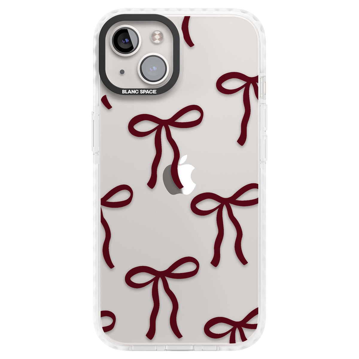 Burgundy Bows coquette iPhone case featuring hand-drawn burgundy red bows on a clear background | Clear Impact case for iPhone 13, iPhone 14, iPhone 15
