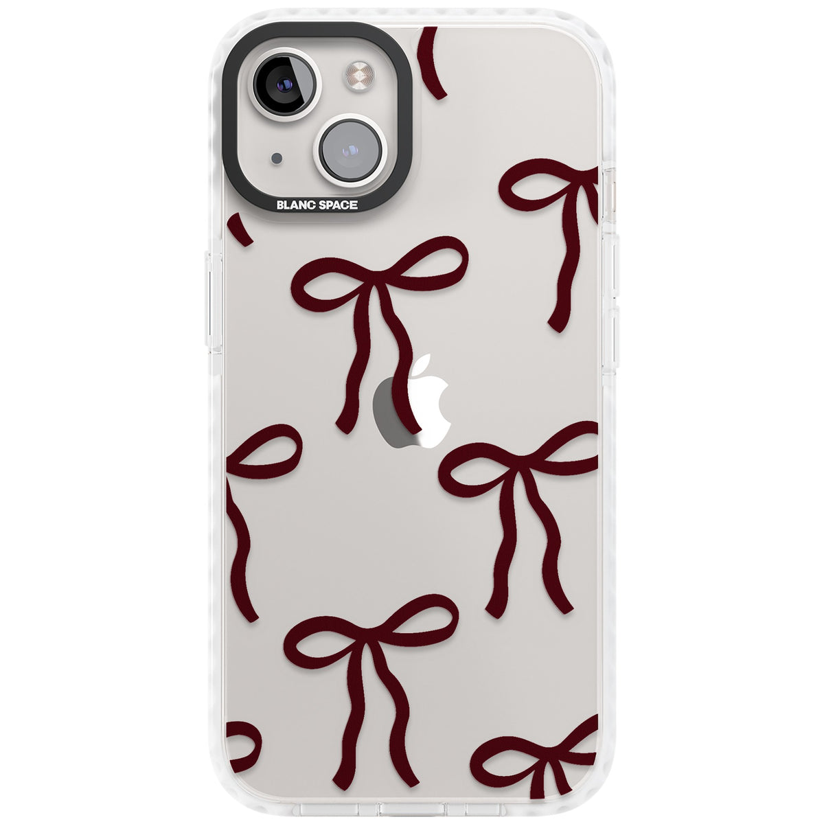 Burgundy Bows iPhone 12 / 12 Pro / iPhone 13 / iPhone 14 / iPhone 14 Plus / iPhone 15 / iPhone 15 Plus Impact Clear Phone Case front