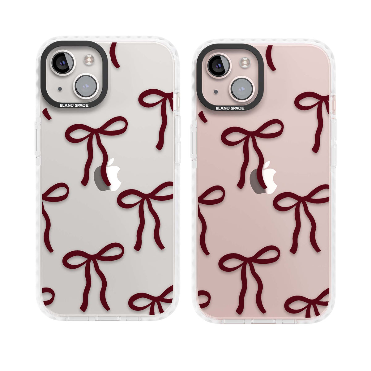 Burgundy Bows coquette iPhone case featuring hand-drawn burgundy red bows on a clear background | Clear Impact case for iPhone 13, iPhone 14, iPhone 15