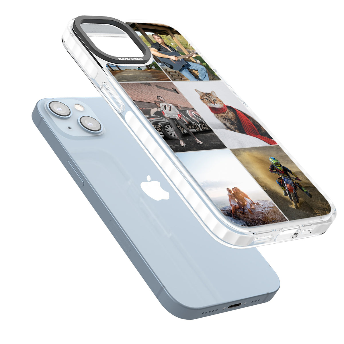 Personalised 6 Photo Grid iPhone 12 / 12 Pro / iPhone 13 / iPhone 14 / iPhone 14 Plus / iPhone 15 / iPhone 15 Plus Impact Clear Phone Case angled