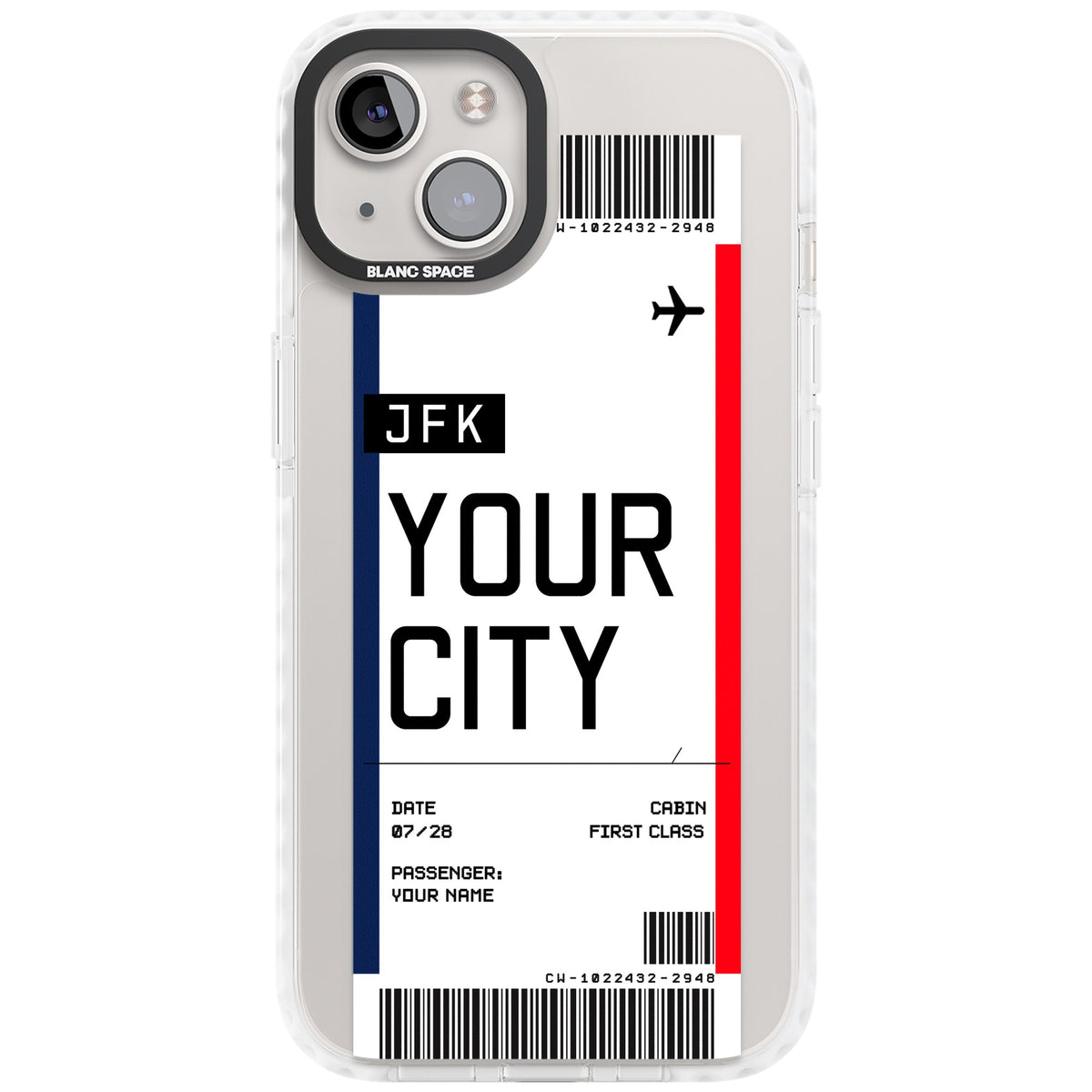 Personalised Create Your Own Boarding Pass Ticket iPhone 12 / 12 Pro / iPhone 13 / iPhone 14 / iPhone 14 Plus / iPhone 15 / iPhone 15 Plus Impact Clear Phone Case front
