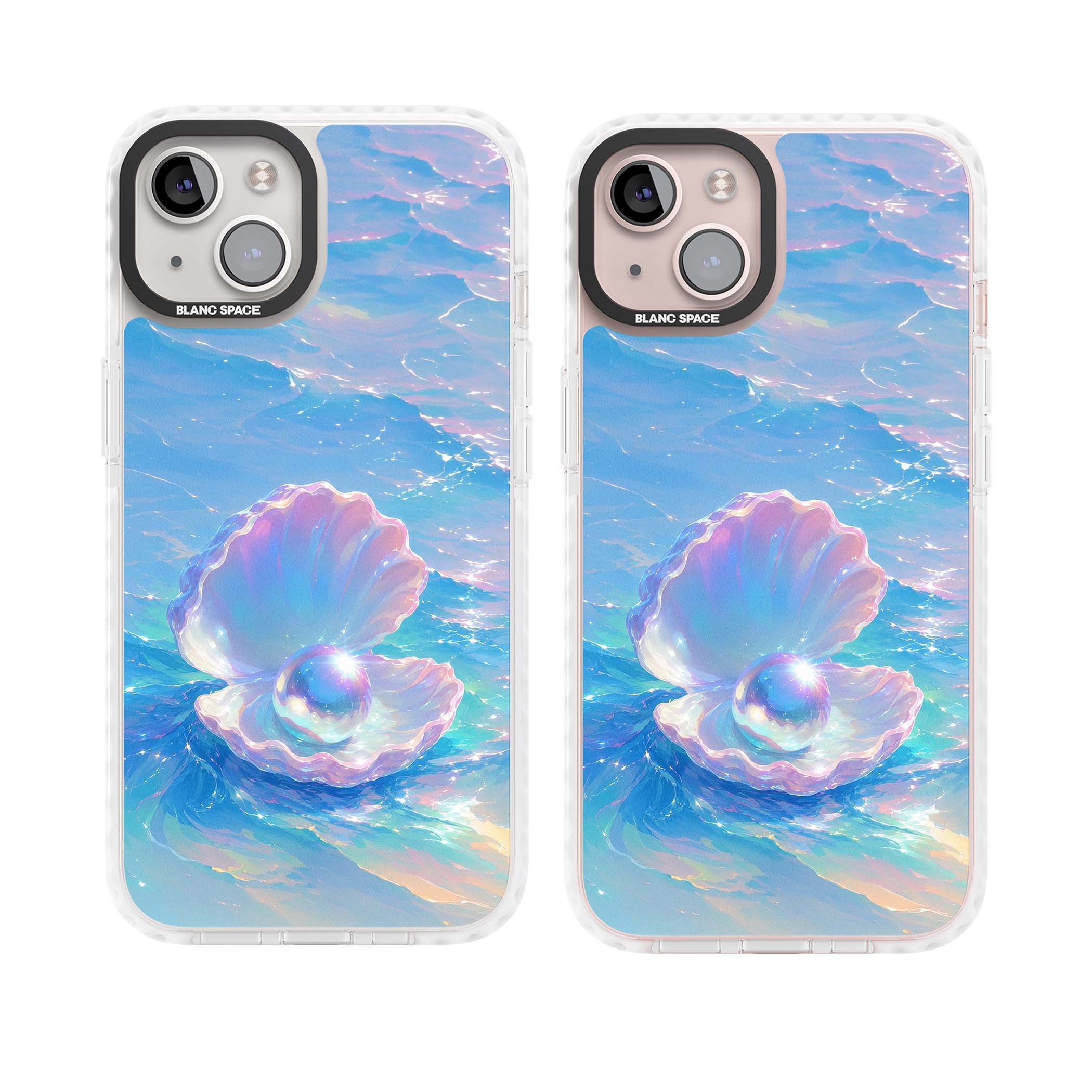 The Pearl Clam mermaidcore iPhone case featuring iridescent seashell, glowing pearl and pastel ocean waves | Clear Impact case for iPhone 13, iPhone 14, iPhone 15