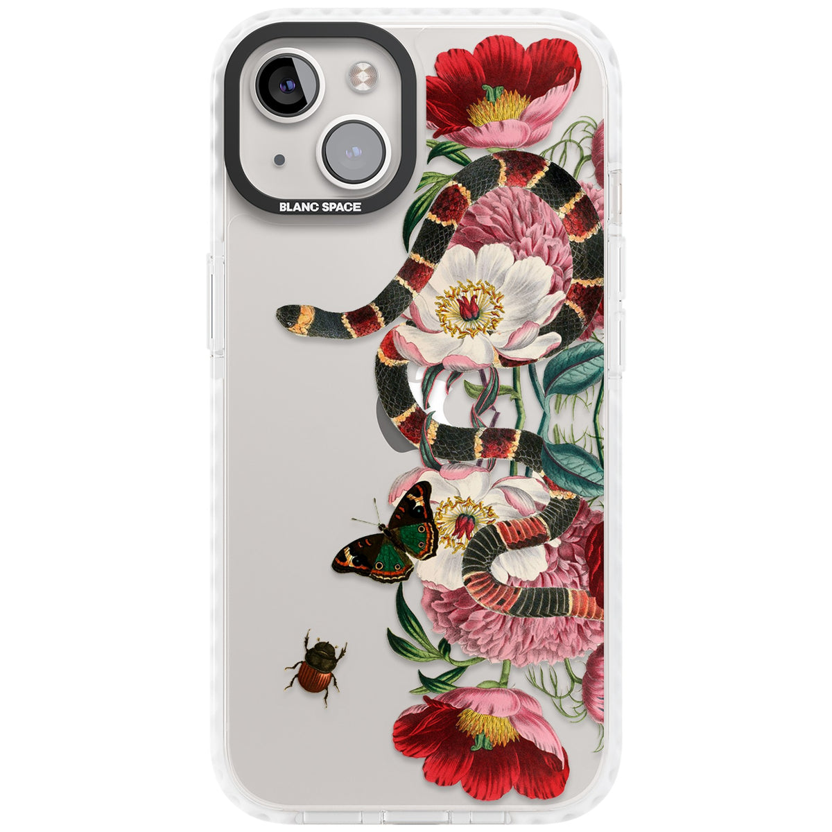 Floral Snake iPhone 12 / 12 Pro / iPhone 13 / iPhone 14 / iPhone 14 Plus / iPhone 15 / iPhone 15 Plus Impact Clear Phone Case front