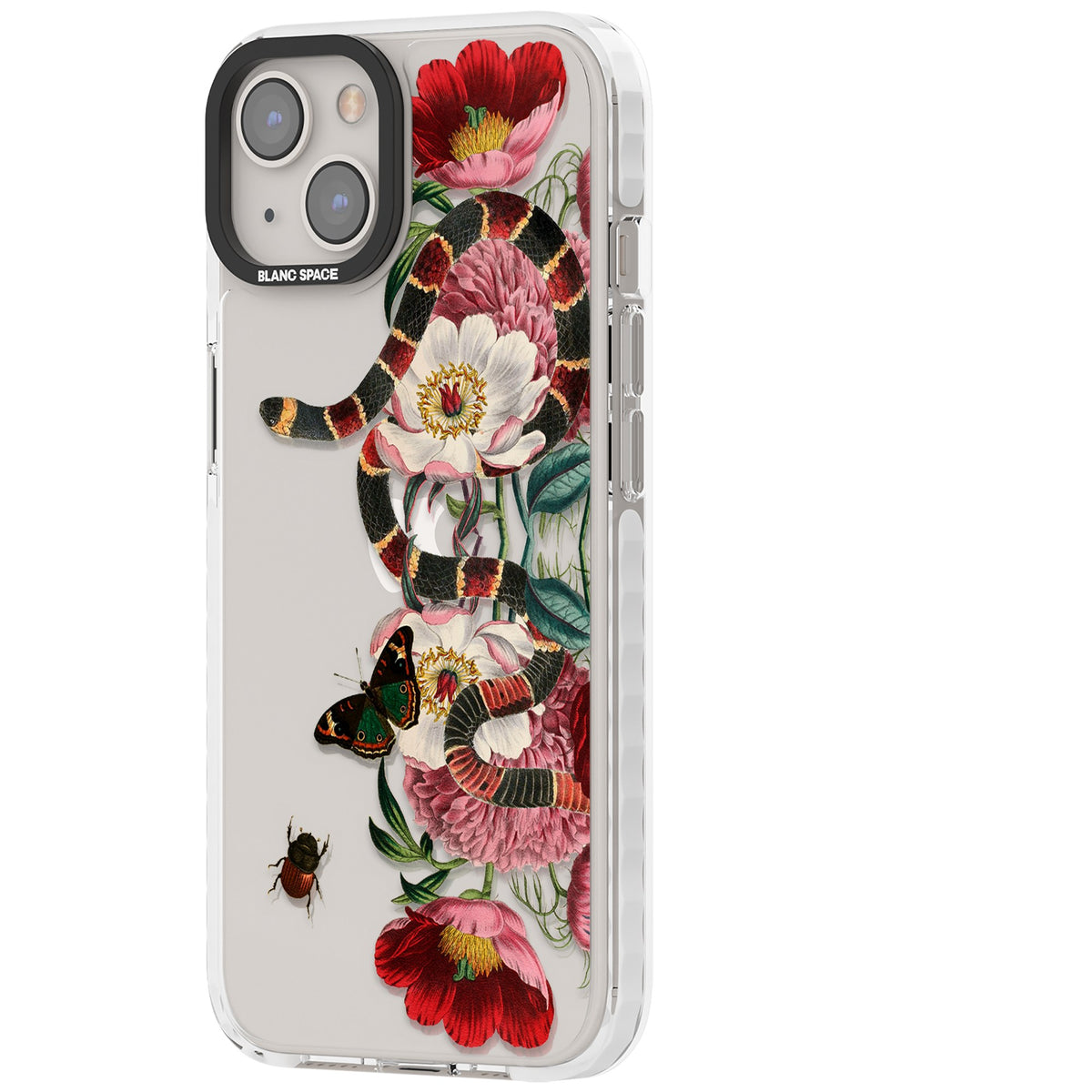 Floral Snake iPhone 12 / 12 Pro / iPhone 13 / iPhone 14 / iPhone 14 Plus / iPhone 15 / iPhone 15 Plus Impact Clear Phone Case side